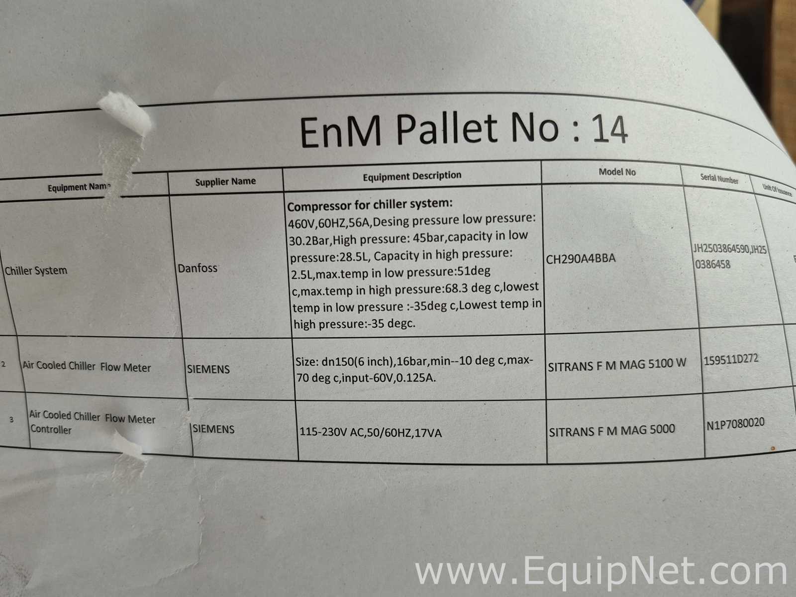 Danfoss Chiller Spare Parts, Siemens Air colled Chiller Flow Meter and Controller - Pallet No14