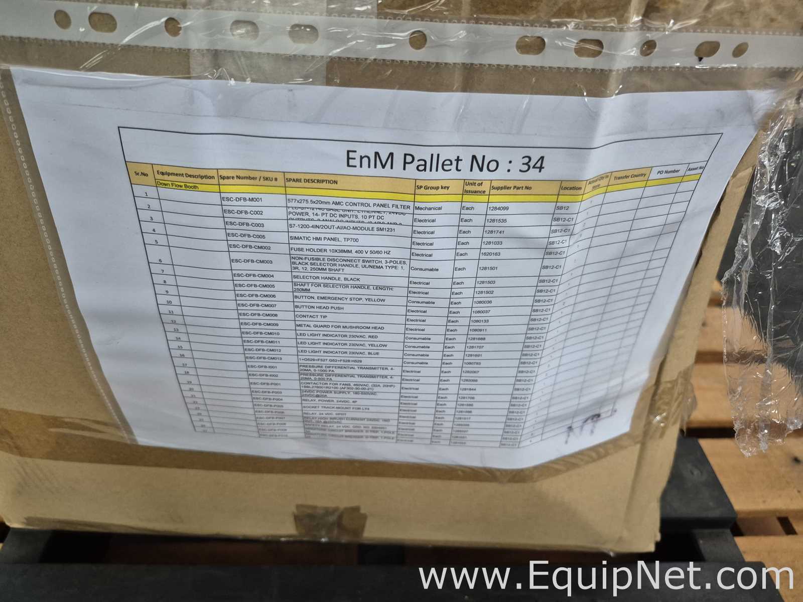 Lot of Down Flow Booth Spare Parts - Pallet No 34