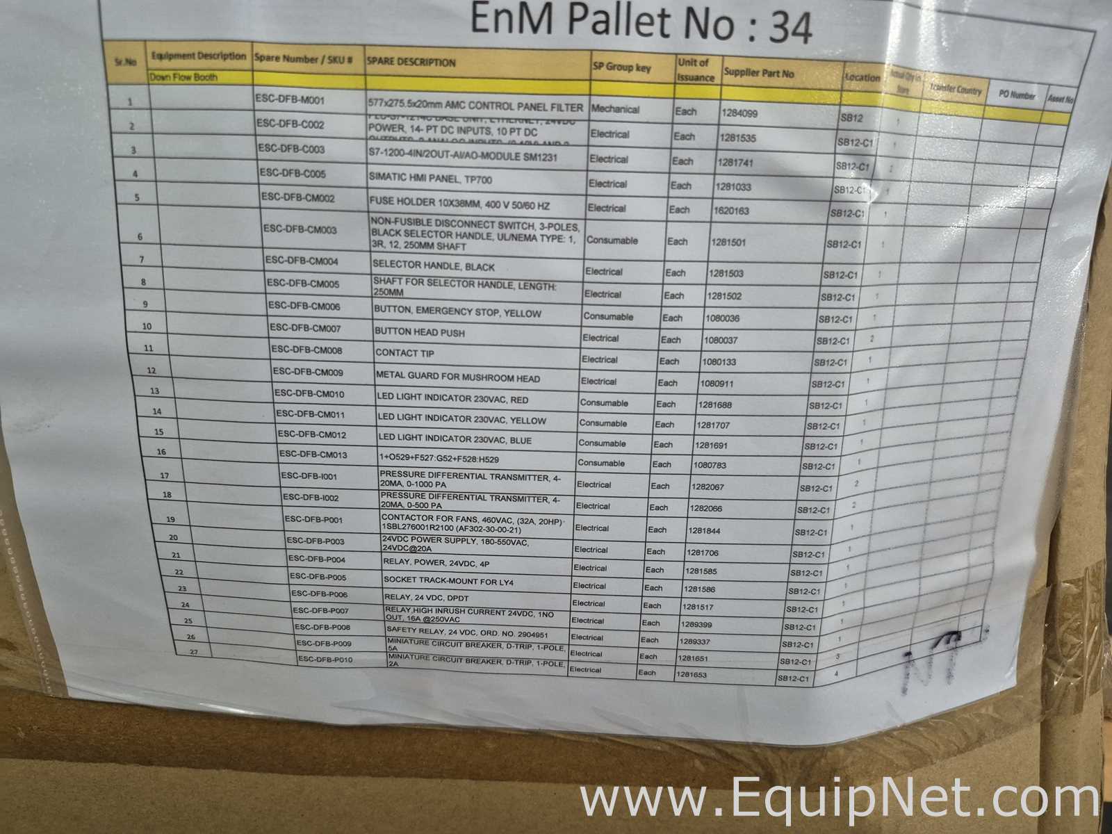 Lot of Down Flow Booth Spare Parts - Pallet No 34