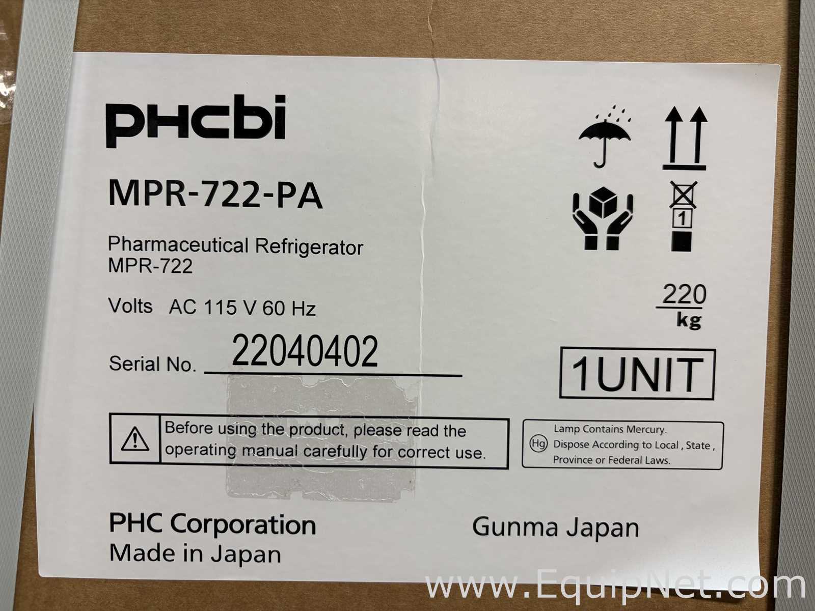 Unused PHCBI MPR-722-PA  Pharmaceutical Refrigerator