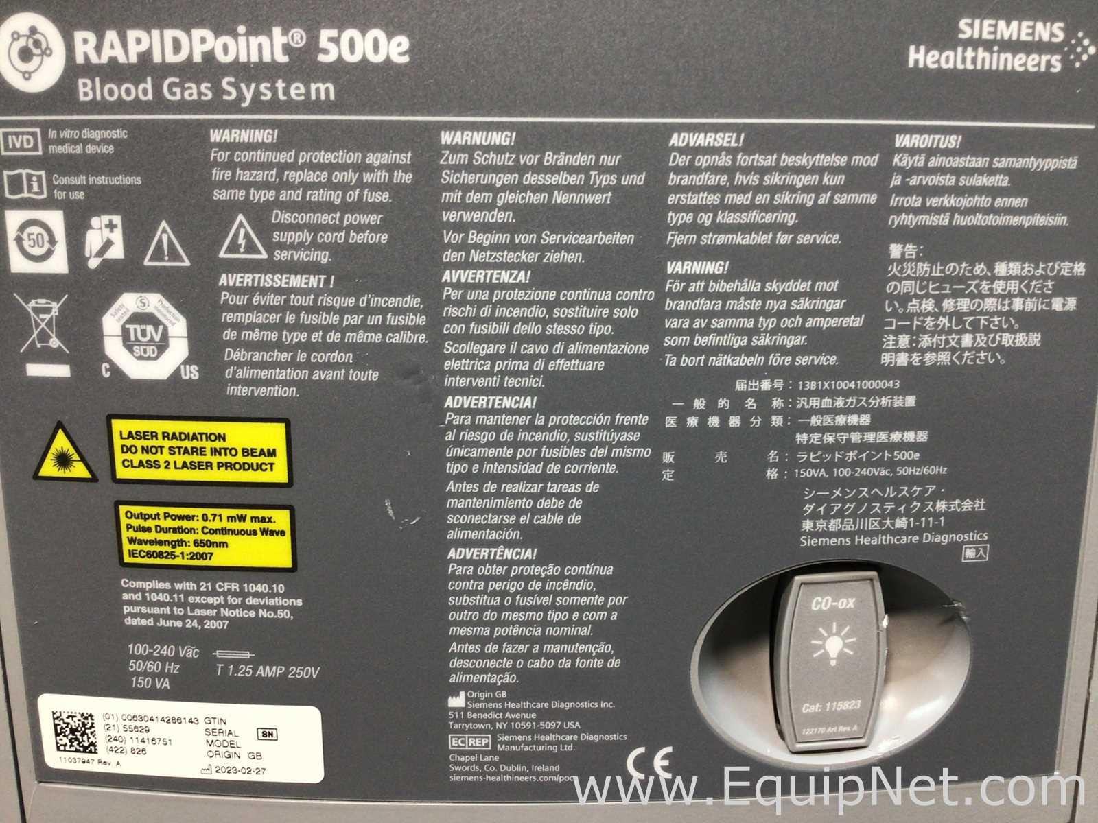 Siemens RapidPoint 500e Blood Gas Analyzer