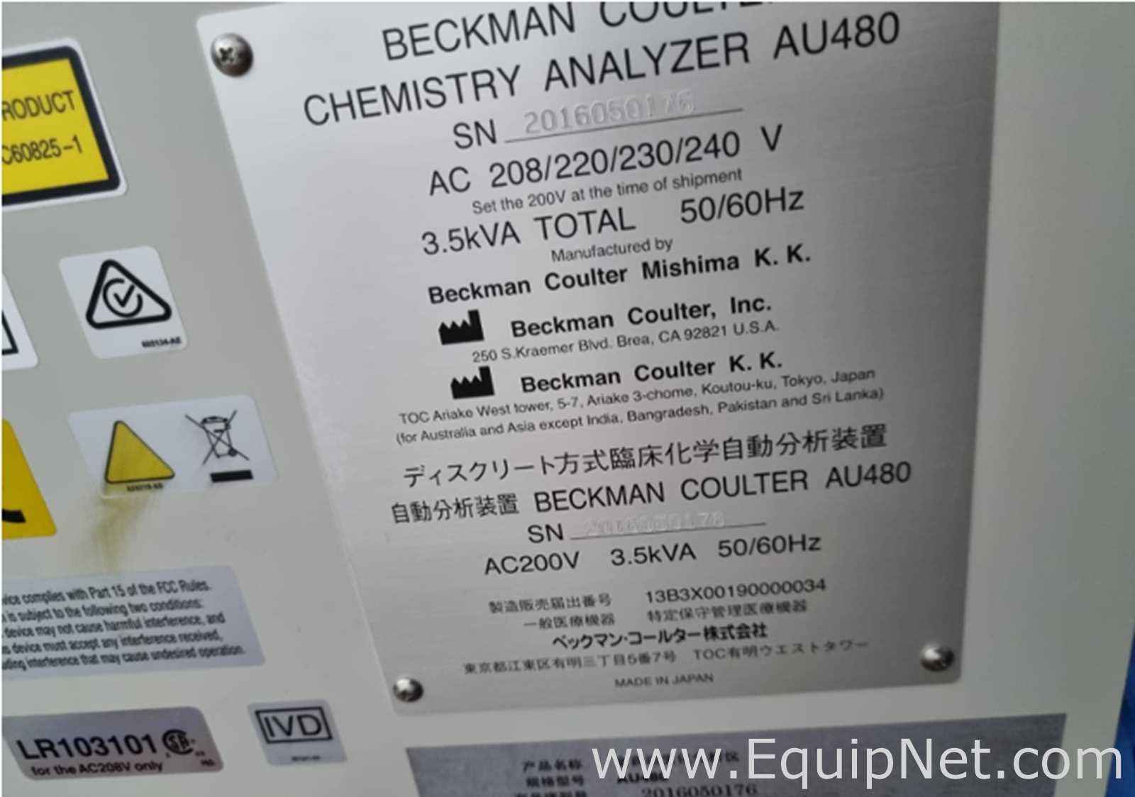 Beckman Coulter AU480 Clinical Chemistry Analyzer