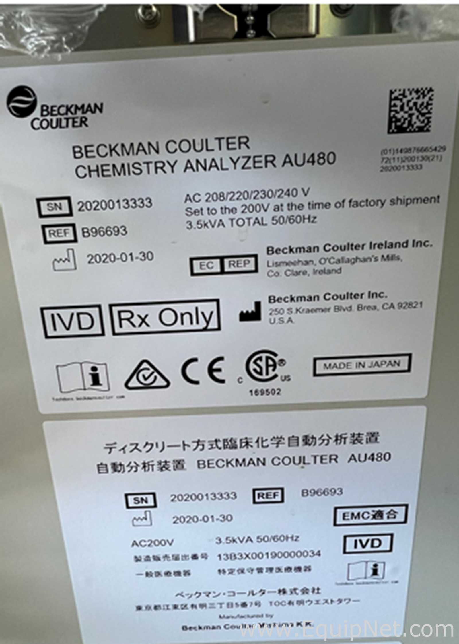 Beckman Coulter AU480 Clinical Chemistry Analyzer