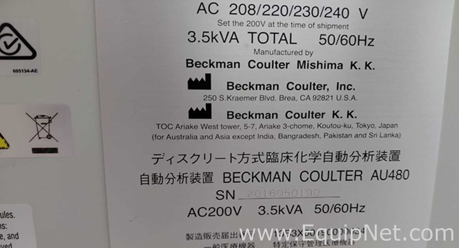 Beckman Coulter AU480 Clinical Chemistry Analyzer