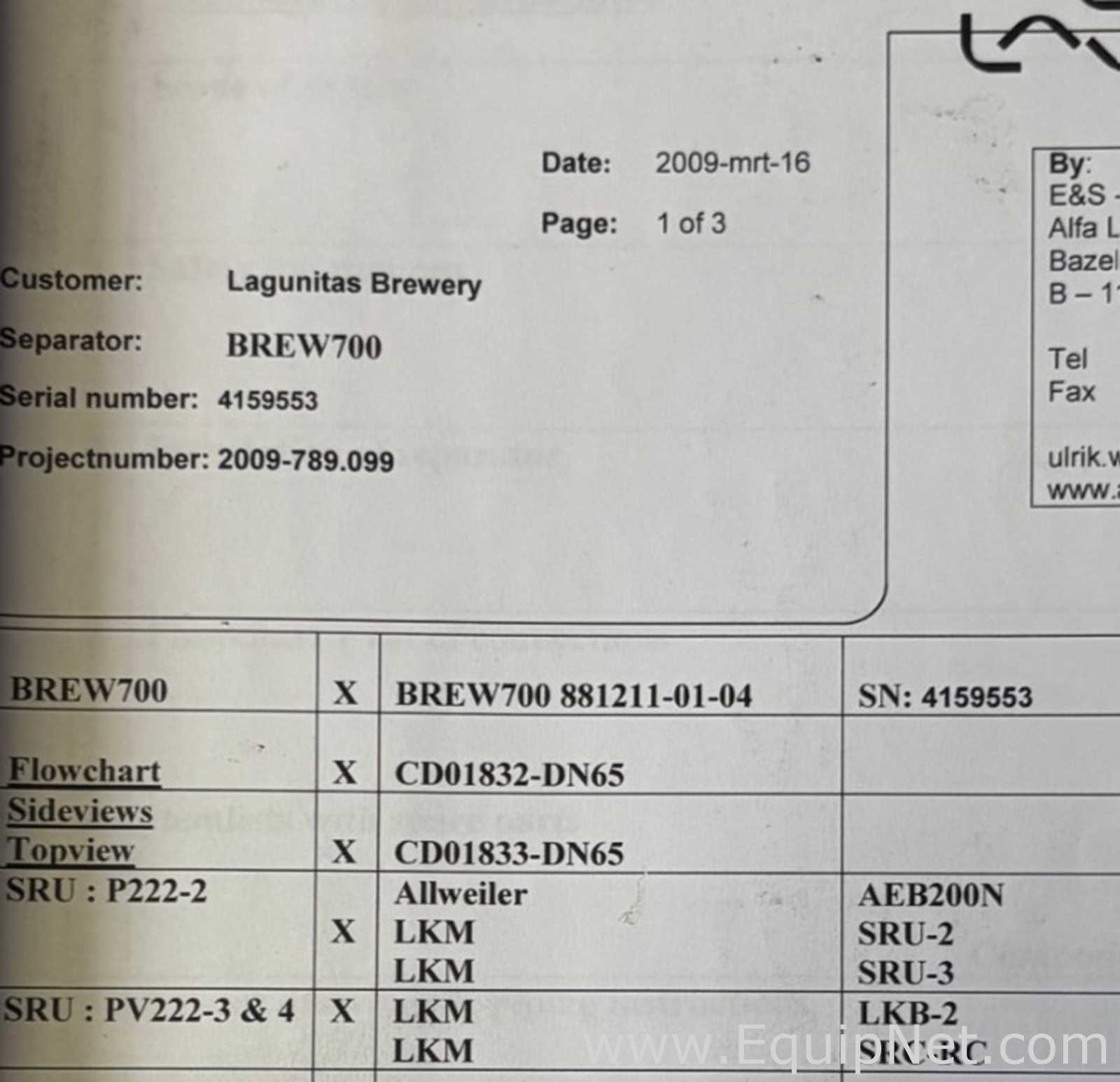 Alfa Laval Brew 700 Centrifuge
