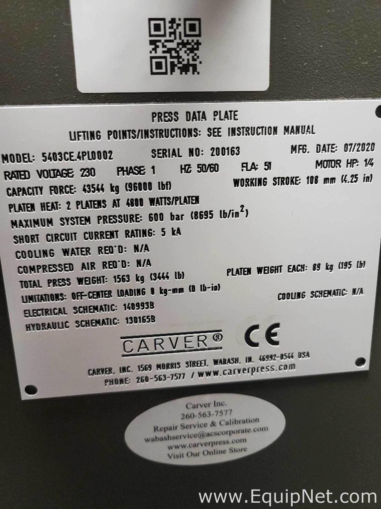 Carver  5403CE 4PL0002 18x18 In Auto Hot Press