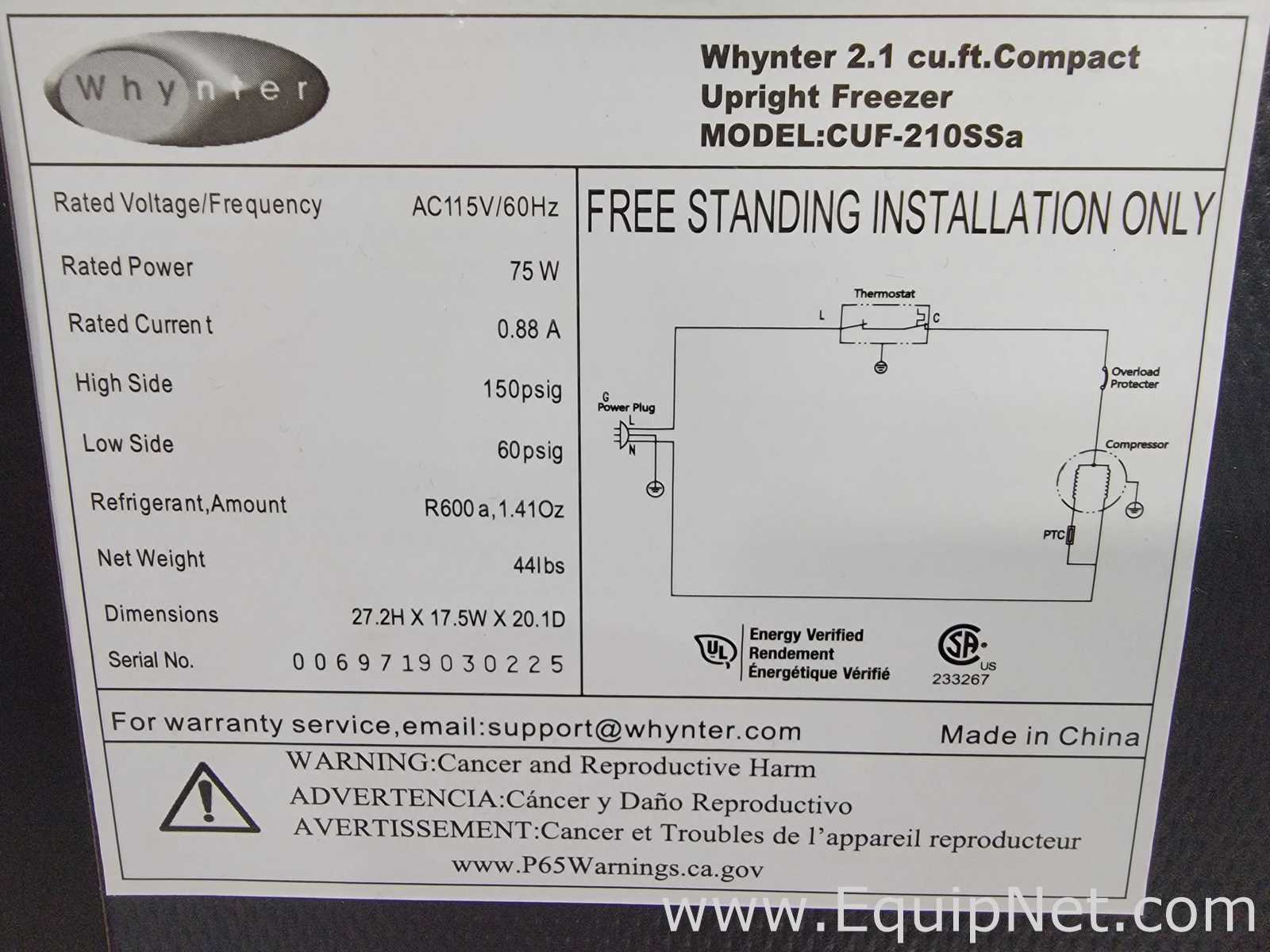 Unidade de Refrigeração Whynter LLC  CUF-210SSa