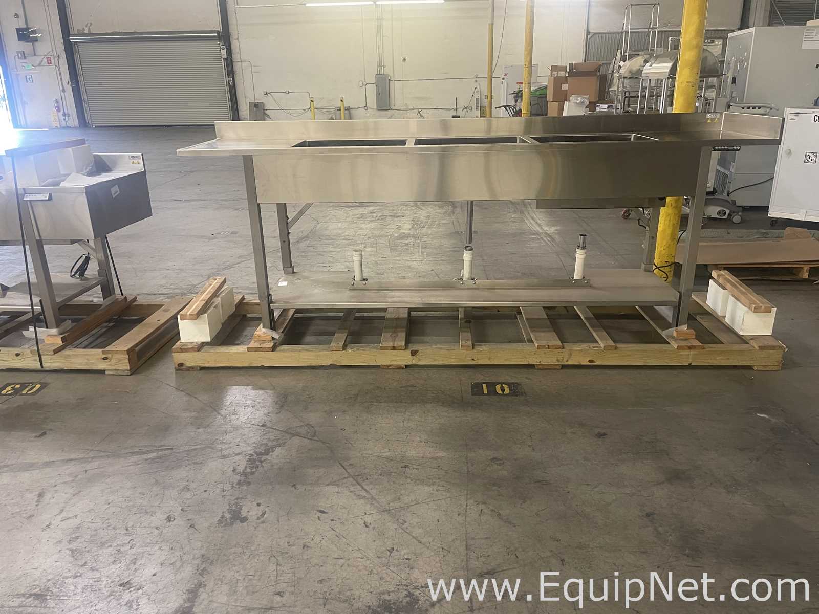 Lot of 3 Stainless Steel Laboratory Sinks w/ height adjustable hydraulic lifts