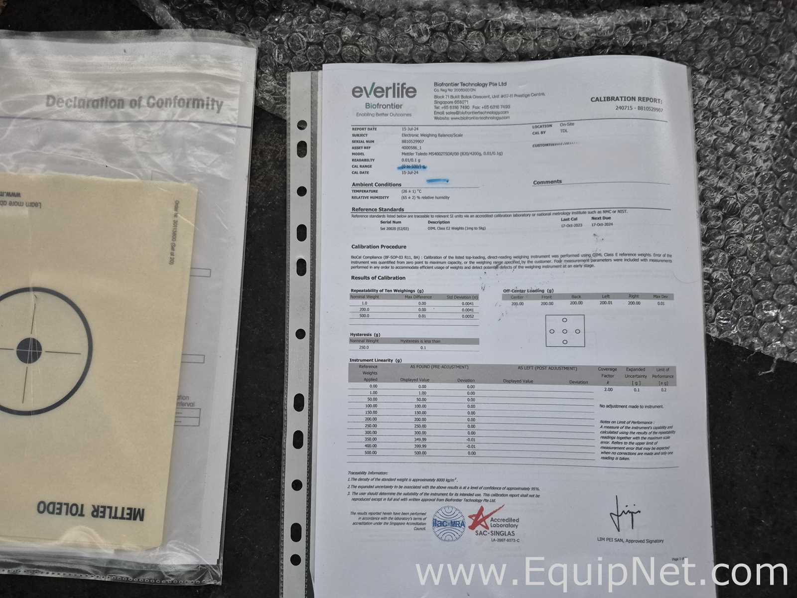 Mettler Toledo MS4002TSDR/00 Scale - Lab Crate No 4