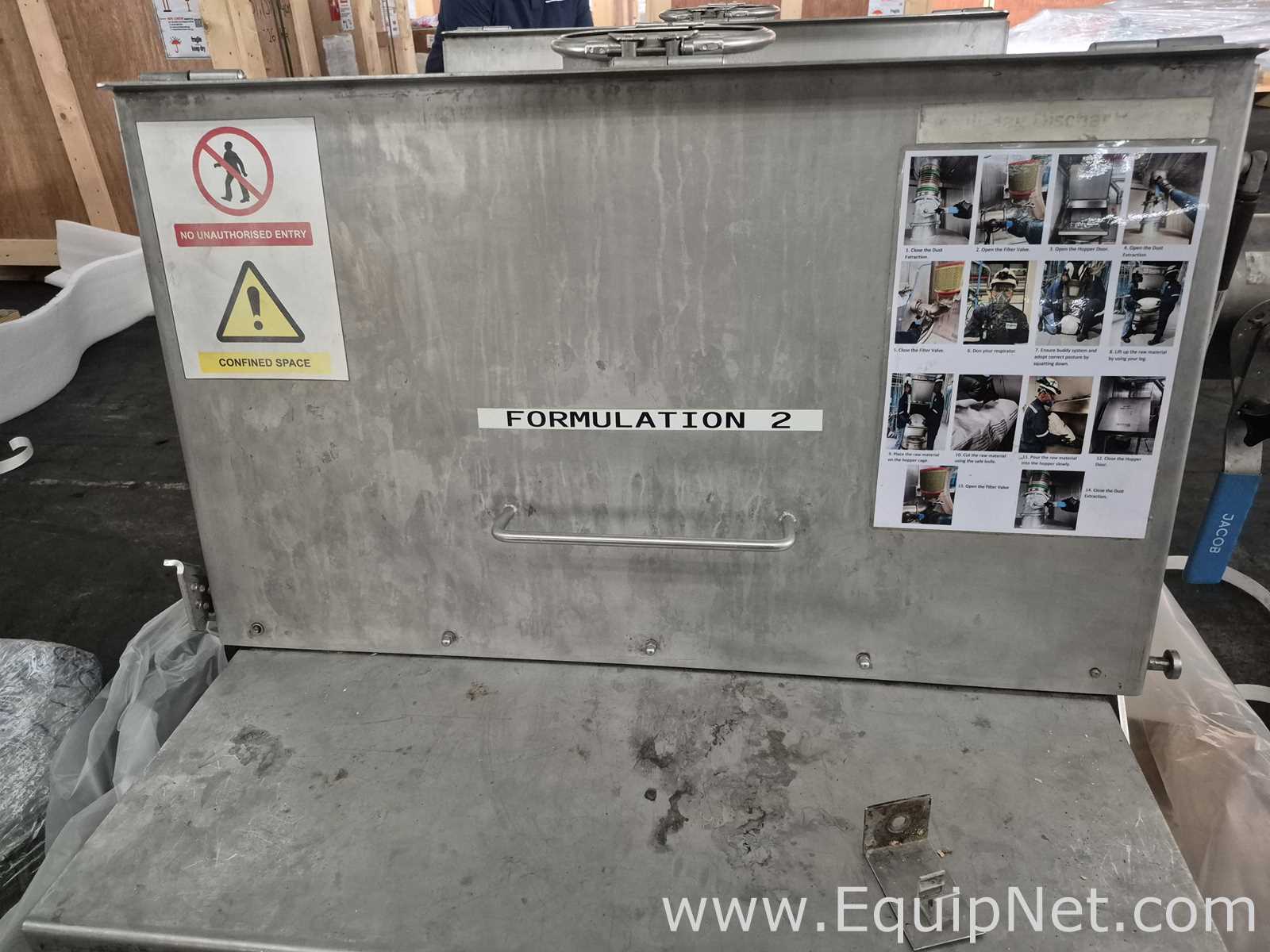 Lot of Two Solid Solutions Group SMS Powder Feeding Hoppers Formulation 2 and 3 - Pallet No3