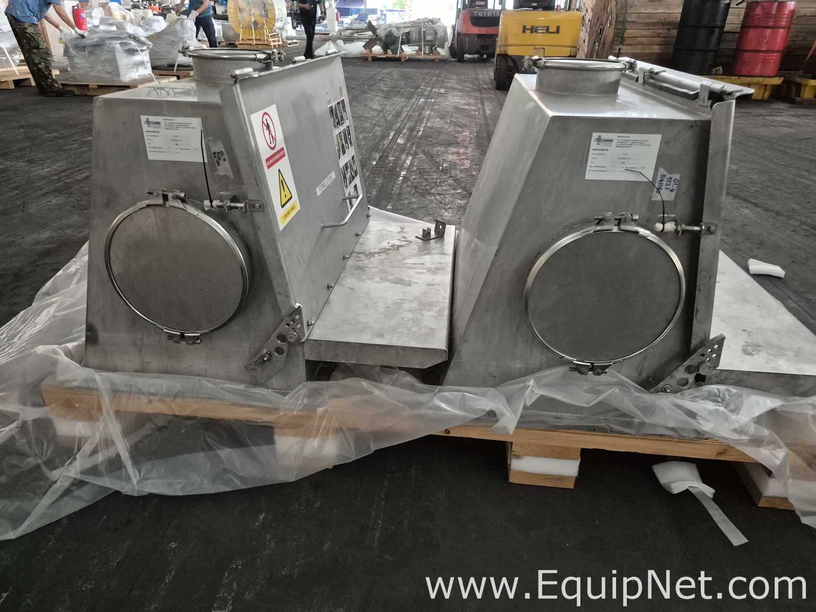 Lot of Two Solid Solutions Group SMS Powder Feeding Hoppers Formulation 2 and 3 - Pallet No3