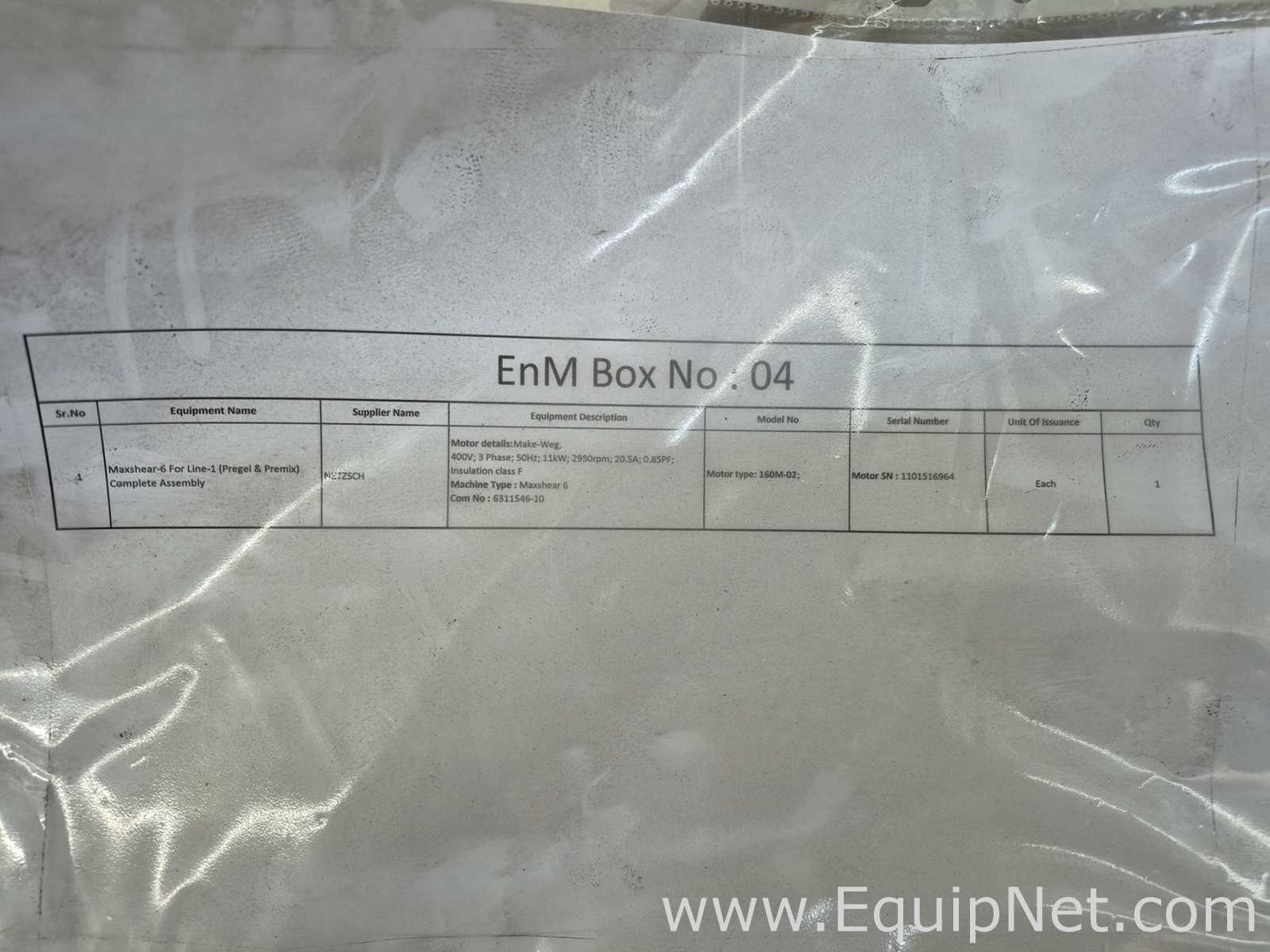 Netzsch 160M-02 Maxshear 6 for Line - Pregel and Premix Complete Assembly - Box No 4