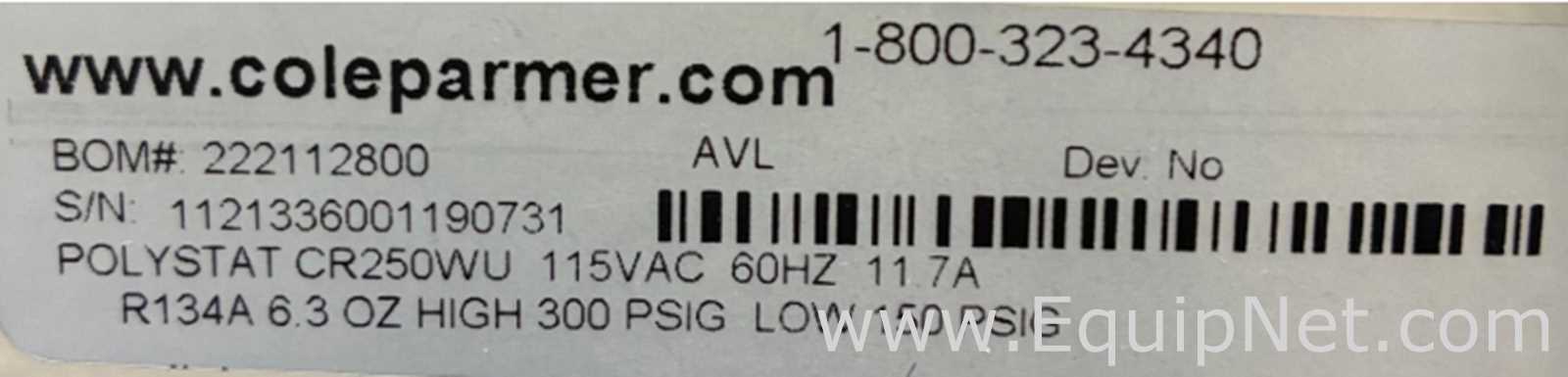 Lot of 2 Cole-Parmer Polystat CR250WU Cooling/Heating Recirculating Chillers