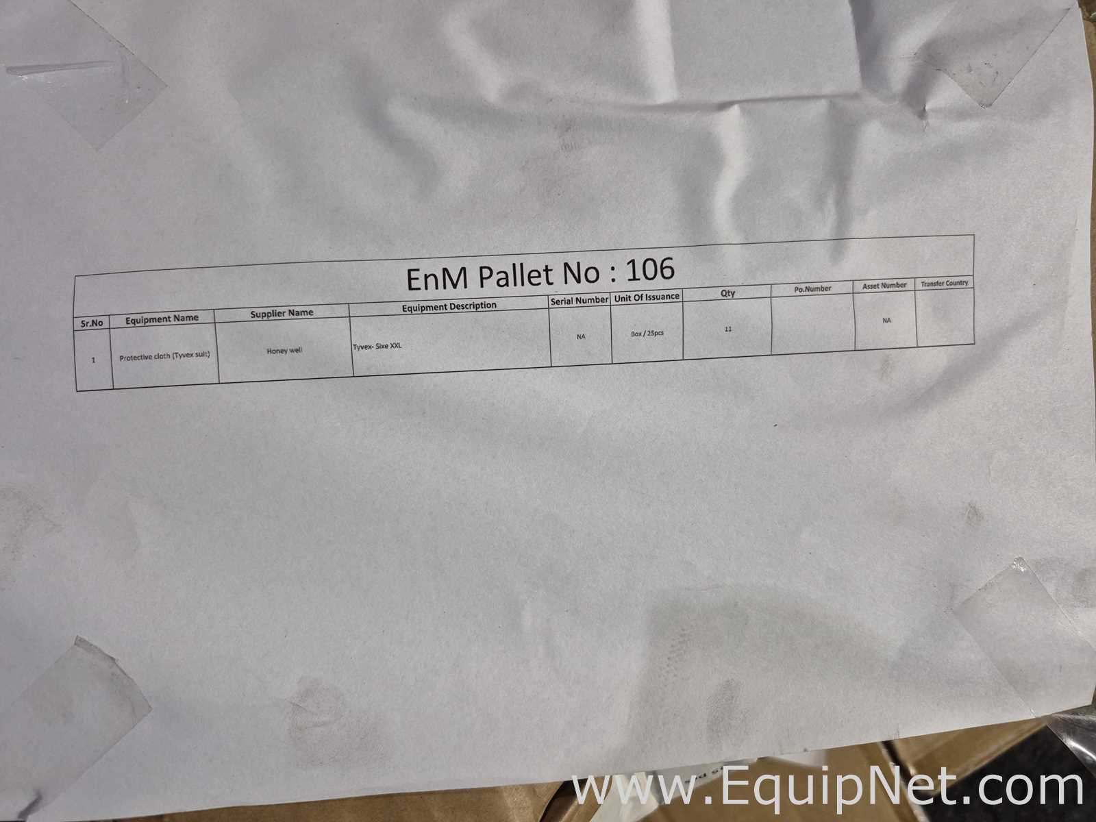 Lot of Tyvek Suit - Size XXL - Pallet No 106
