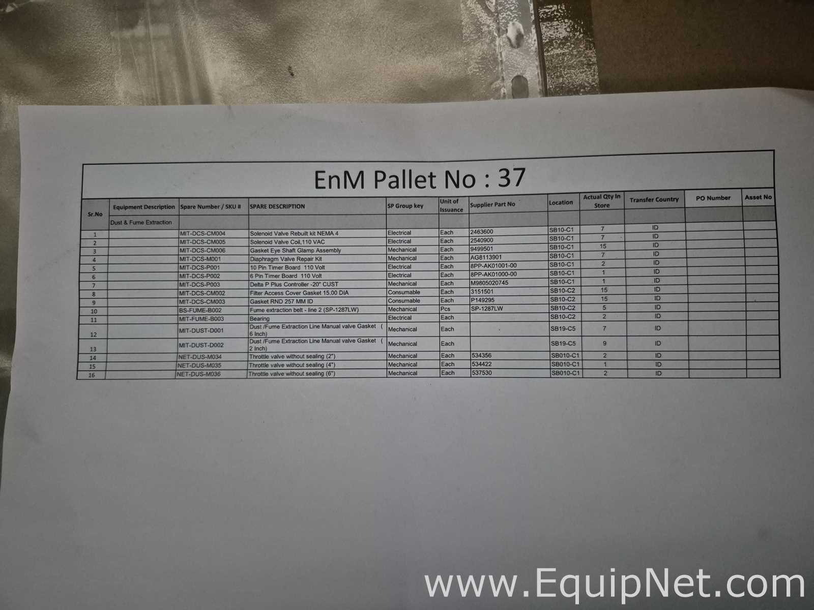 Lot of Air Compressor, Dust and Fume Extraction Spare Parts - Pallets No 27 and 37