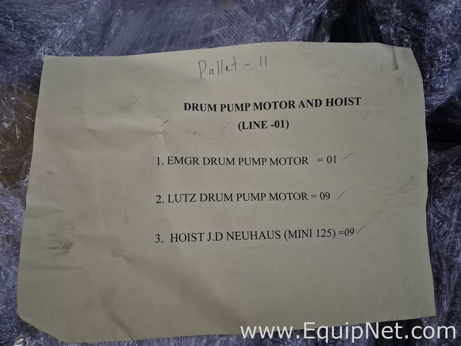 Lot of Line 1 - Drum Pump Motor and Air Hoist - Pallet No 79