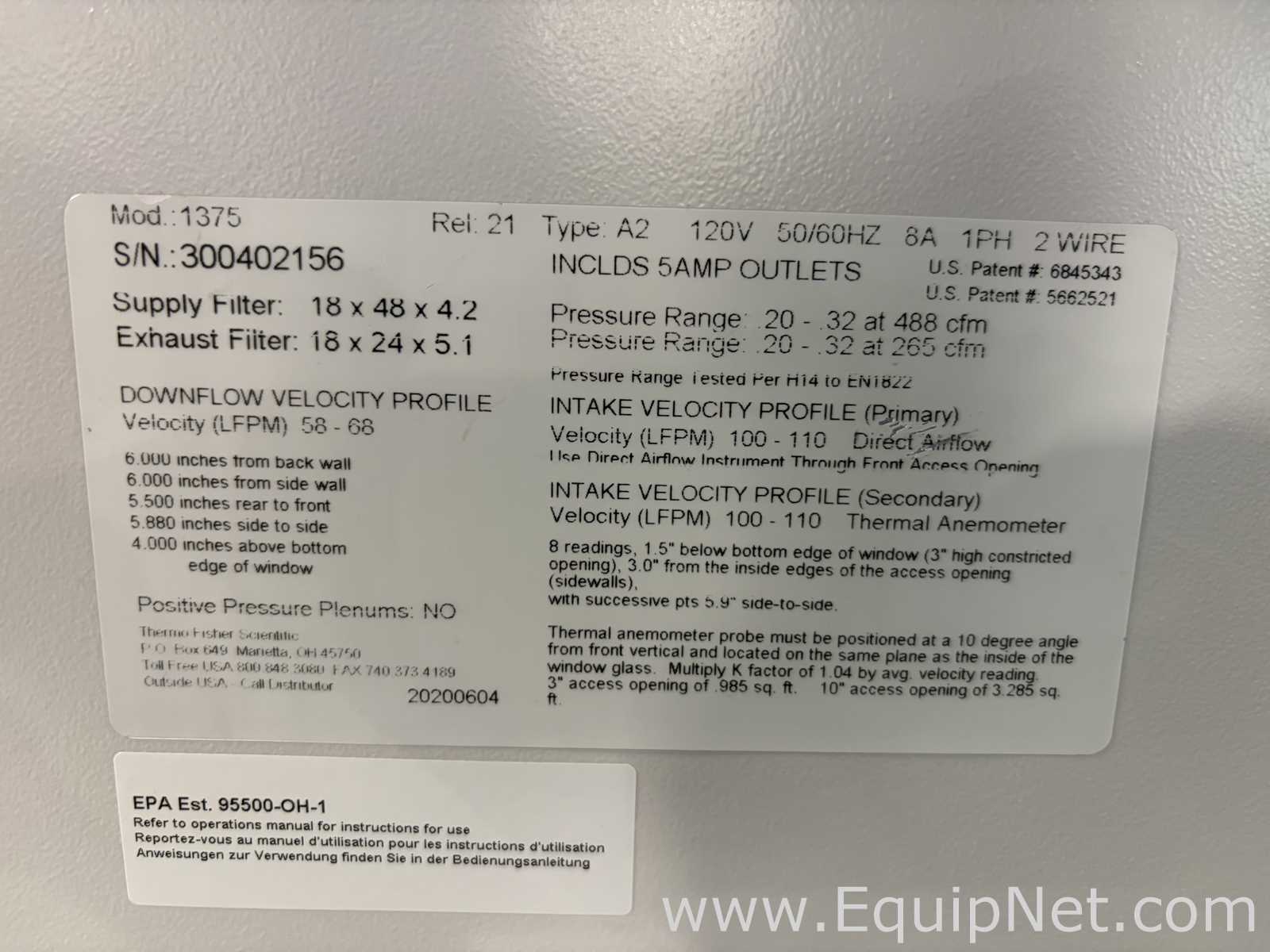 Thermo Fisher Scientific 1375 1300 Series A2 4Ft Biological Safety Cabinet with Stand