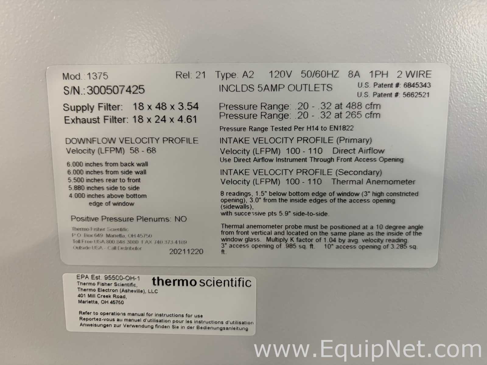 Thermo Fisher Scientific 1375 1300 Series A2 4Ft Biological Safety Cabinet with Stand