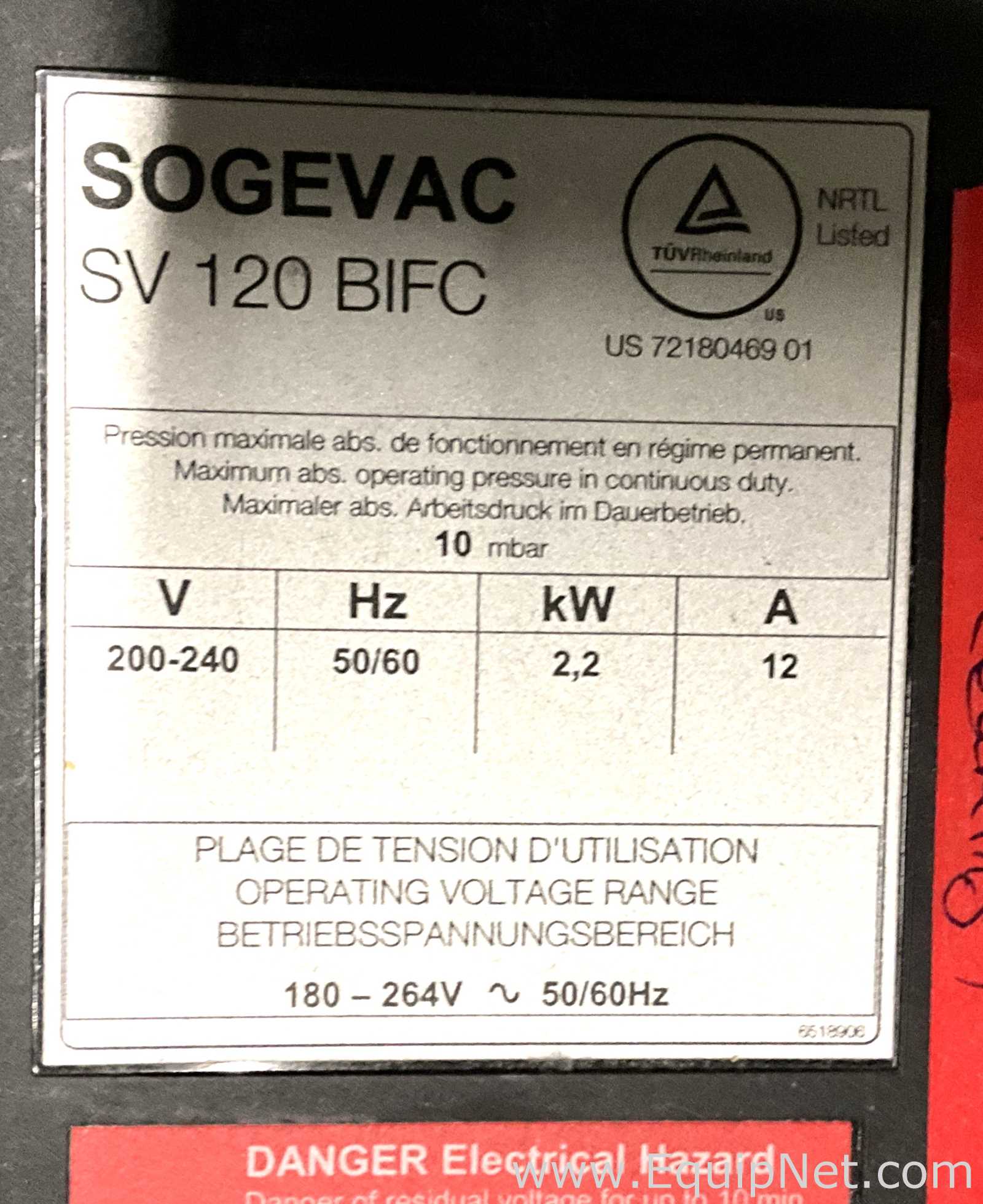 Bomba de Vacío Leybold SOGEVAC SV 120 BIFC