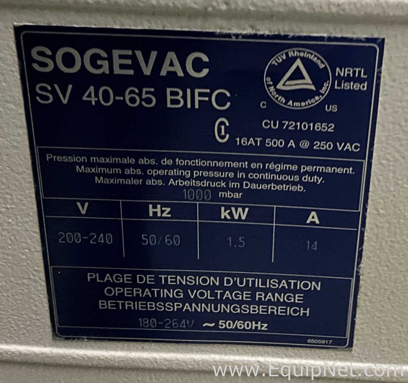 Bomba de Vacío Oerlikon Leybold SV65 BI FC