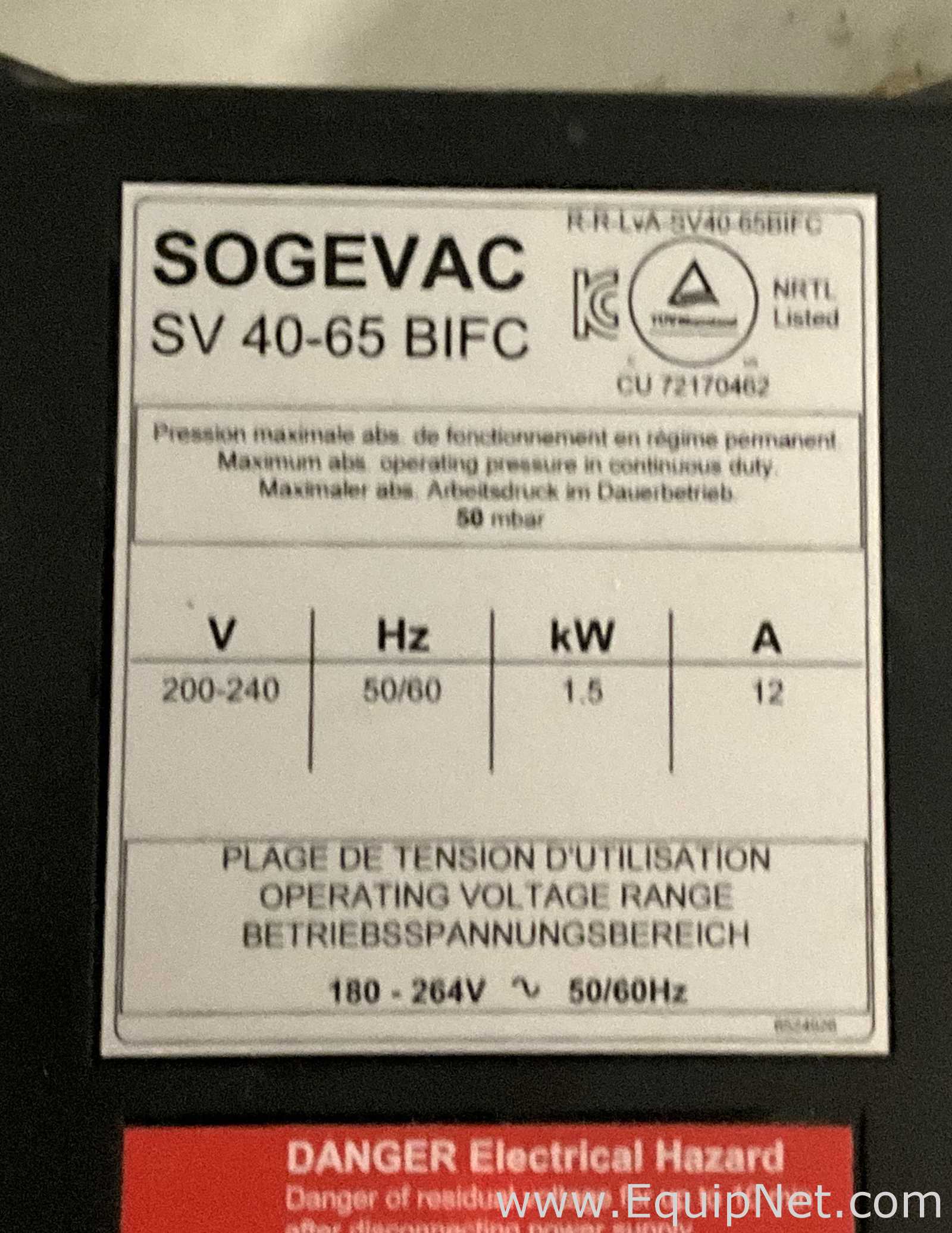 Bomba de Vacío Oerlikon Leybold SV40-65 BIFC