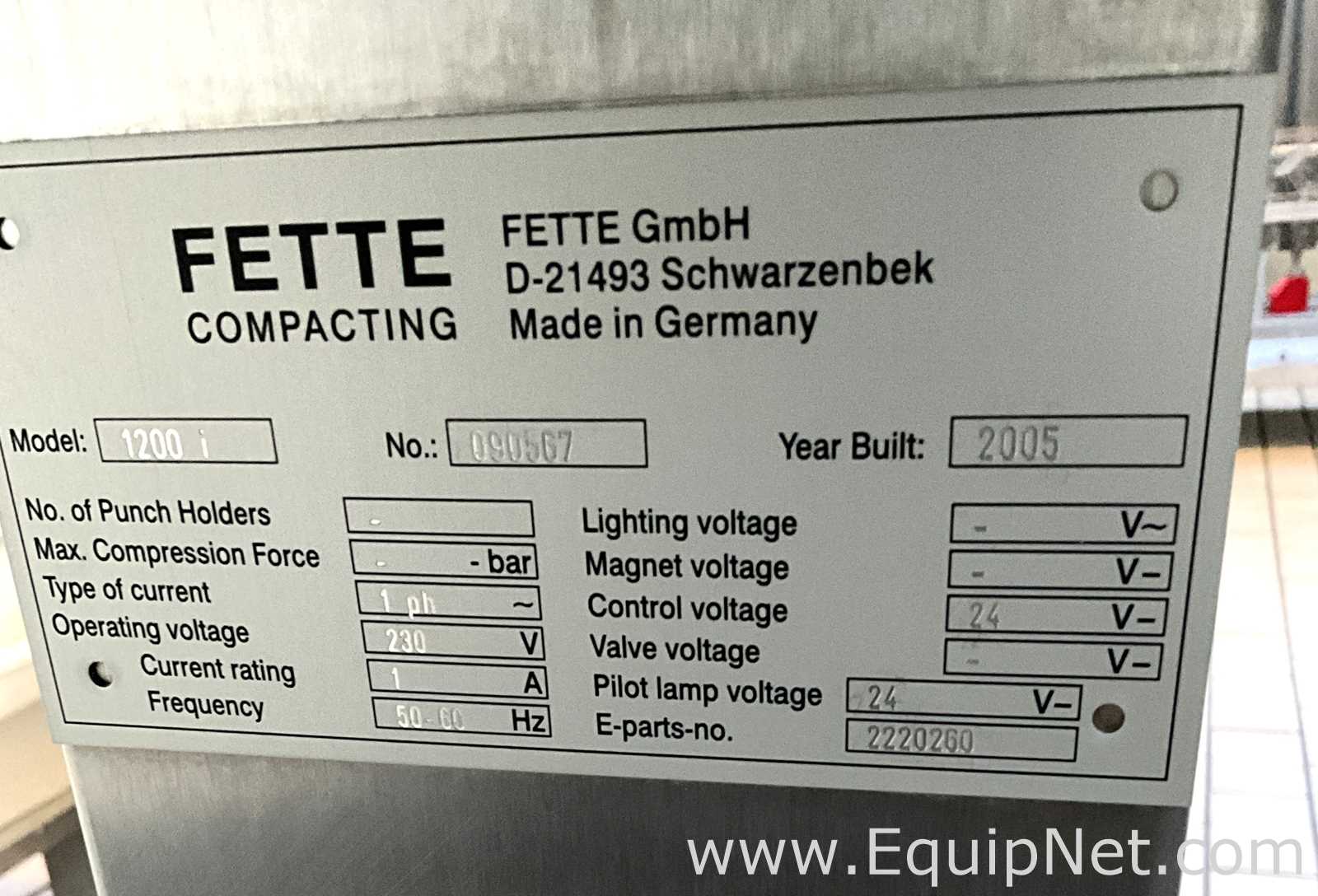 Fette 1200i Single Rotary Tablet Press