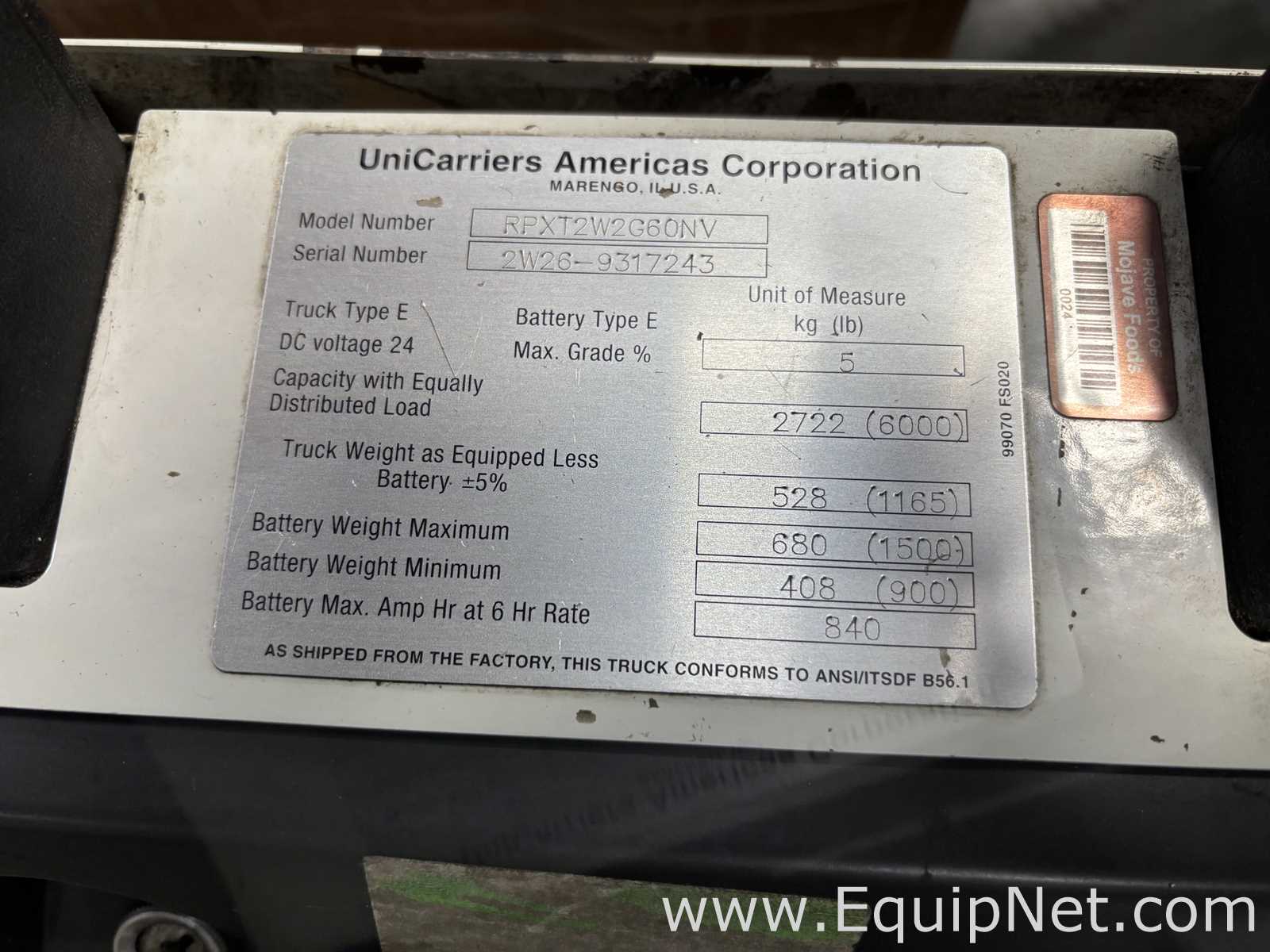 Montacargas UniCarriers Americas Corporation RPXT2W2G60NV