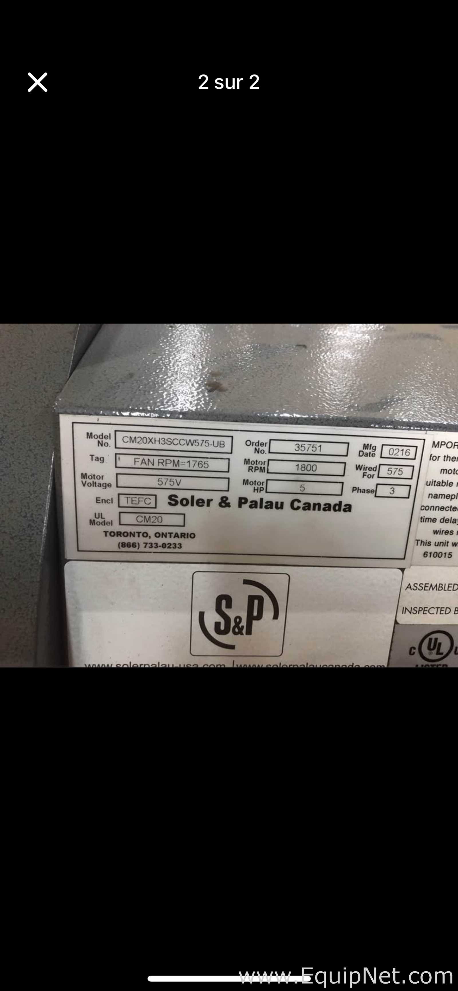 Soler and Palau CM20XH3SCCW575 UB Blower