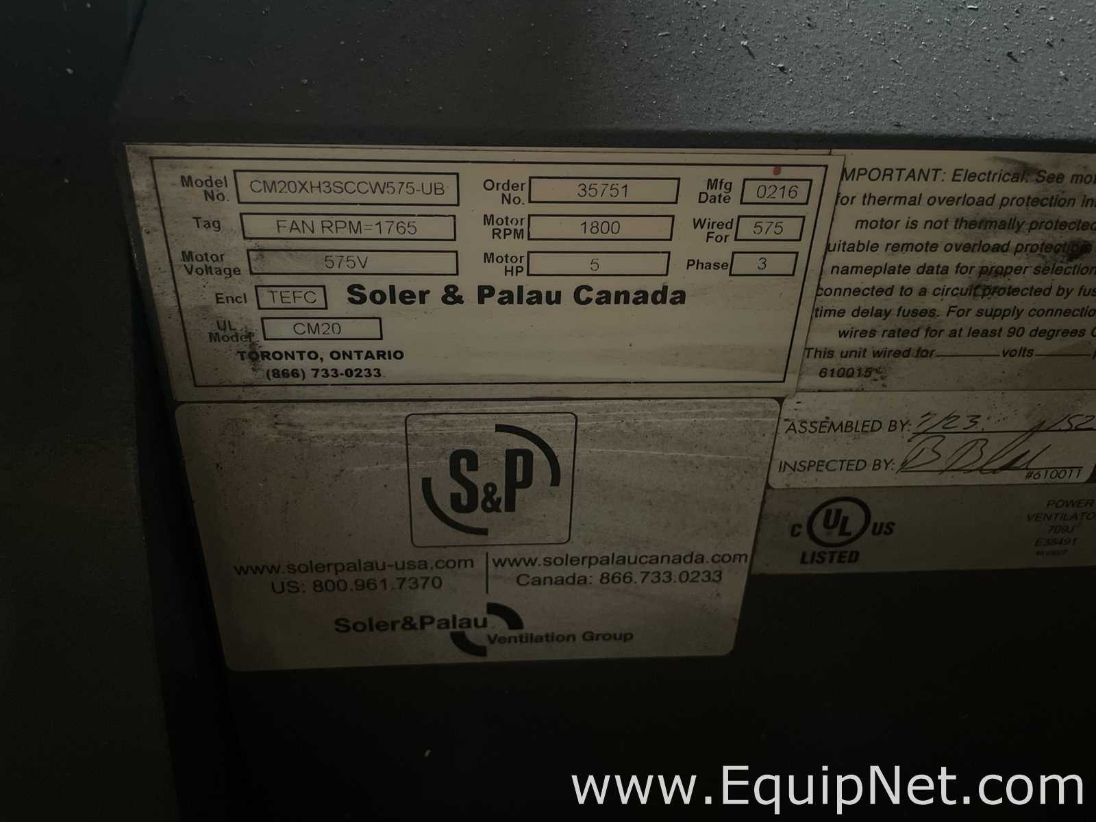 Soler and Palau CM20XH3SCCW575 UB Blower