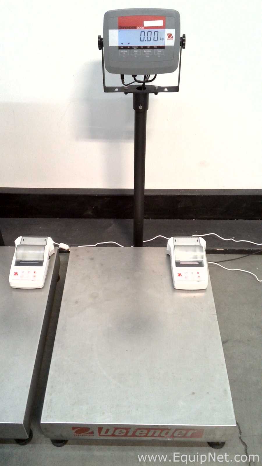Lot of 3 OHAUS Corporation Defender 3000 Stainless Steel Floor Scales with OHAUS SF40A Printers