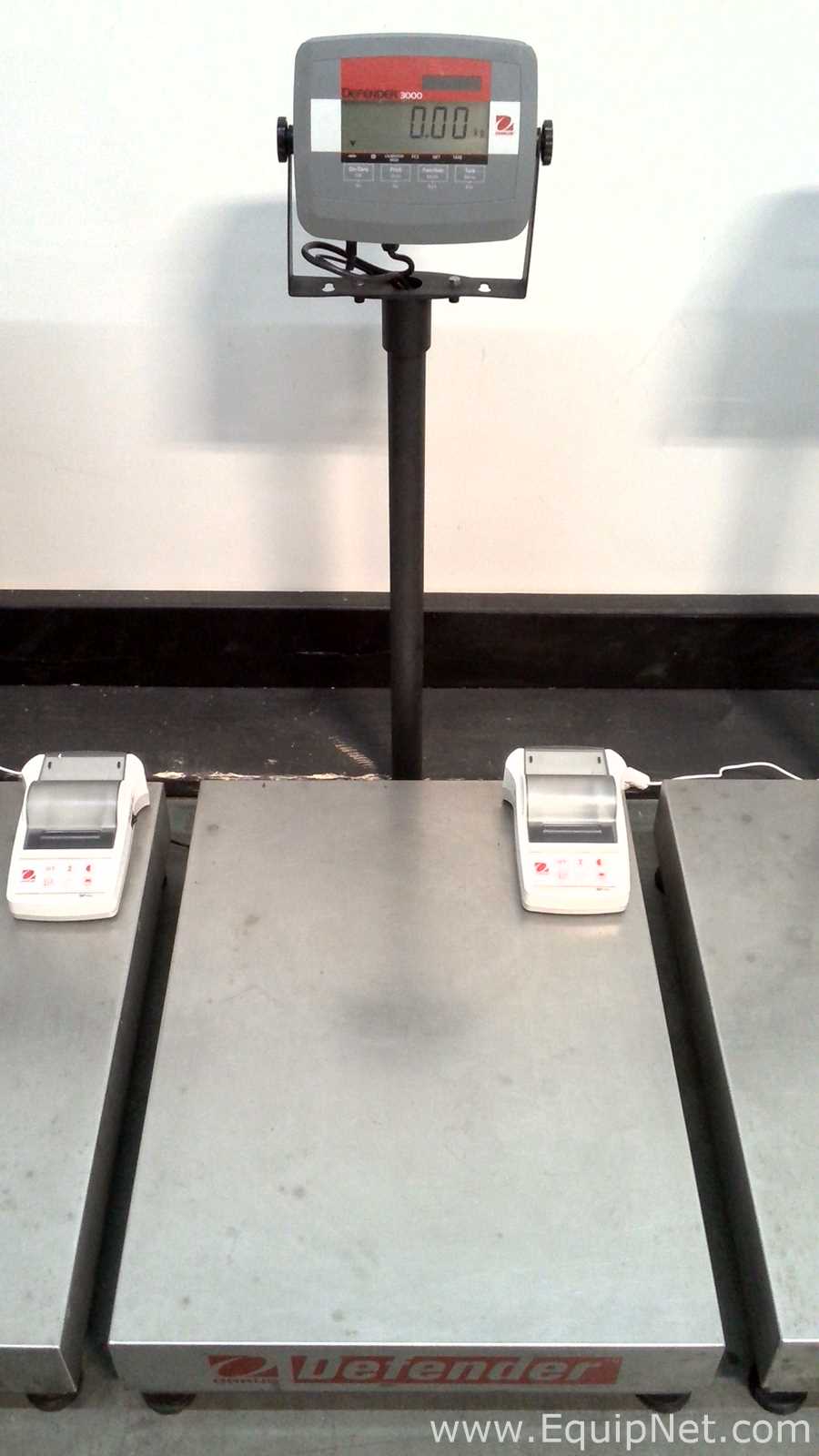 Lot of 3 OHAUS Corporation Defender 3000 Stainless Steel Floor Scales with OHAUS SF40A Printers