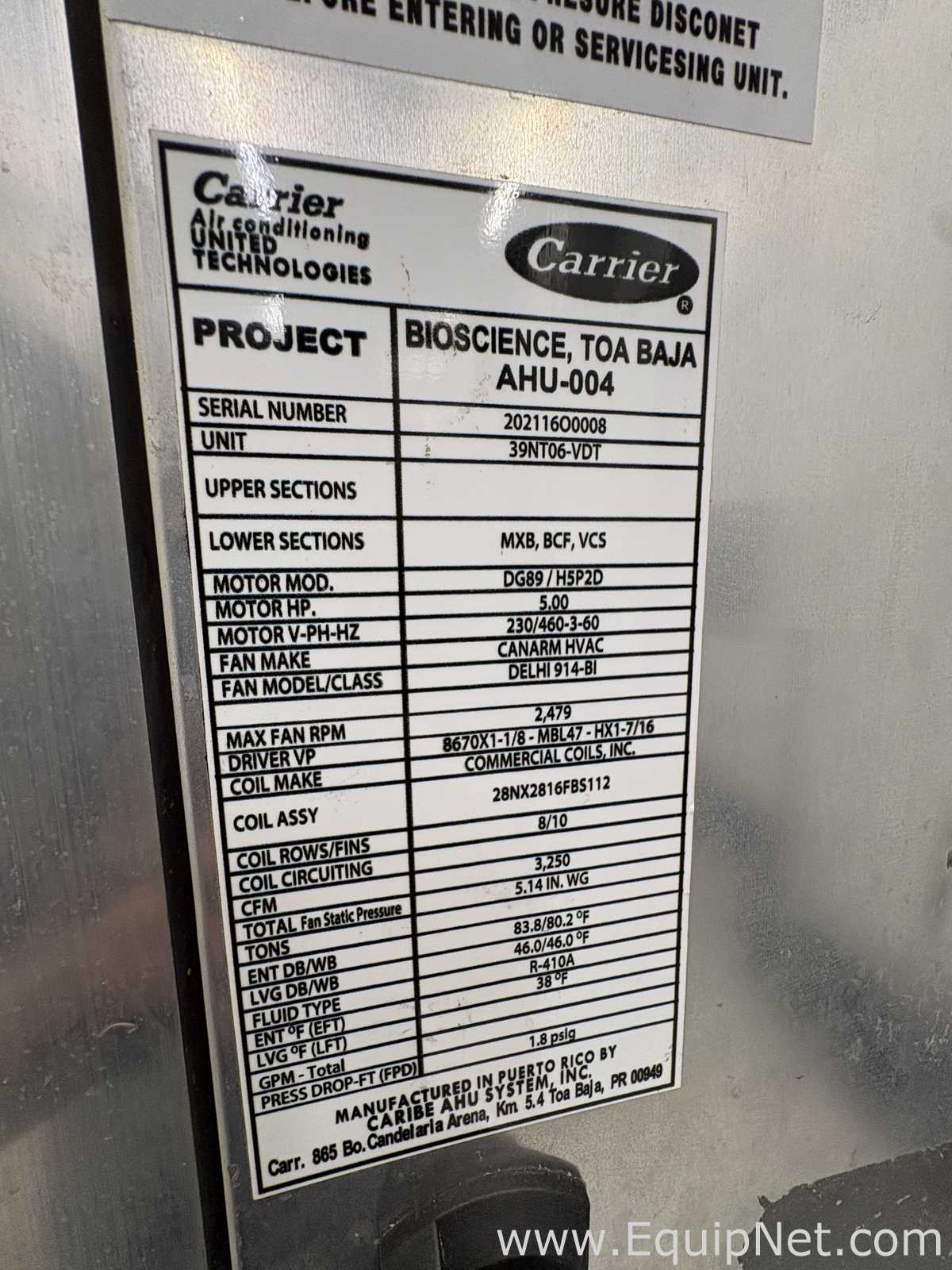 Carrier Industrial Refrigeration Unit/Air Conditioner with Safety Switch, Monitor and Control Panel