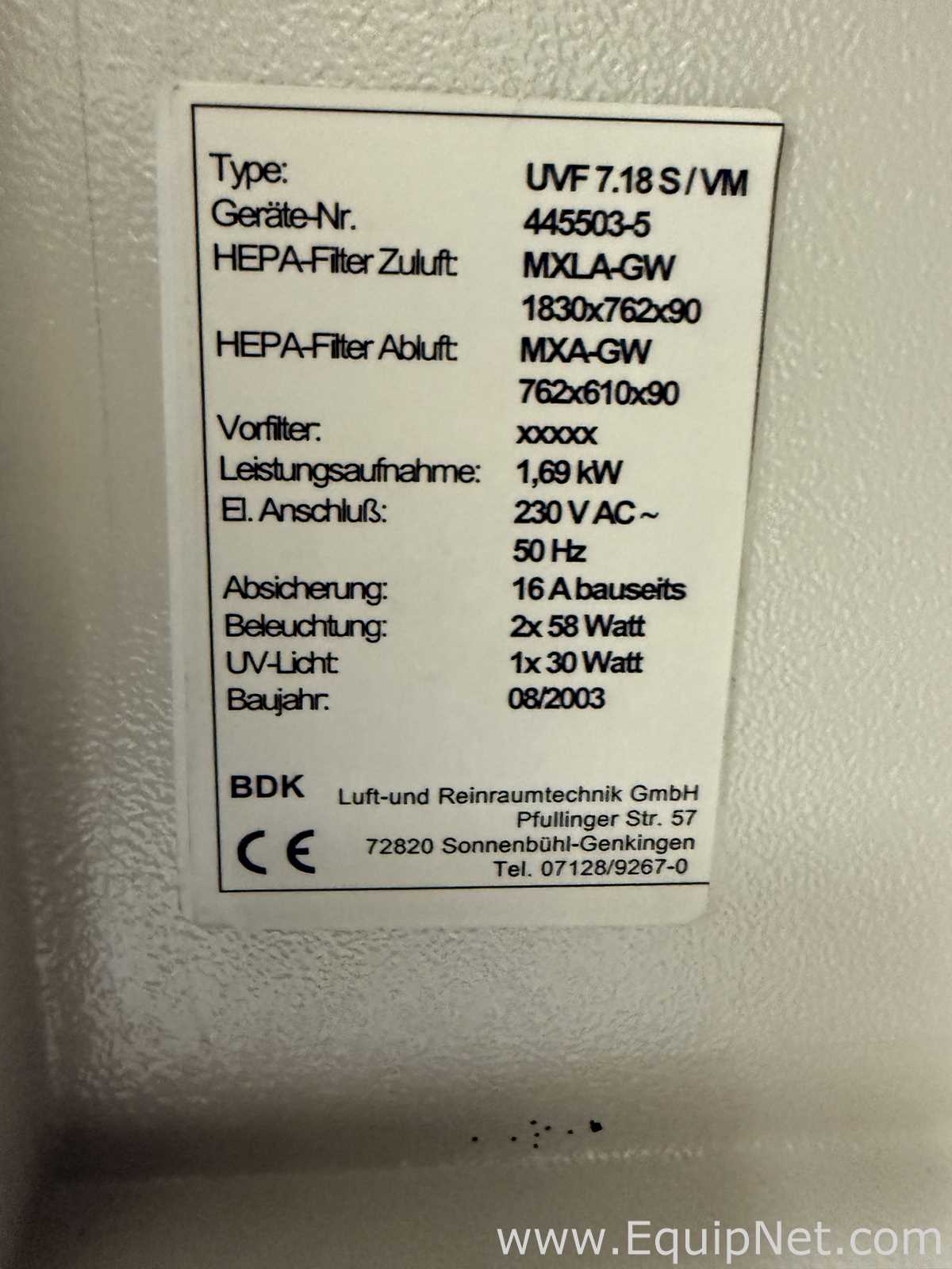 Cabina de Seguridad Biológica BDK UVF 7.18 S