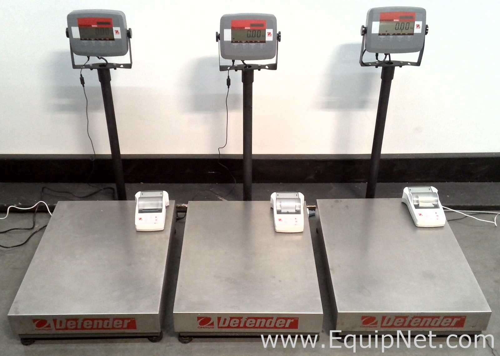 Lot of 3 OHAUS Corporation Defender 3000 Stainless Steel Floor Scales with OHAUS SF40A Printers