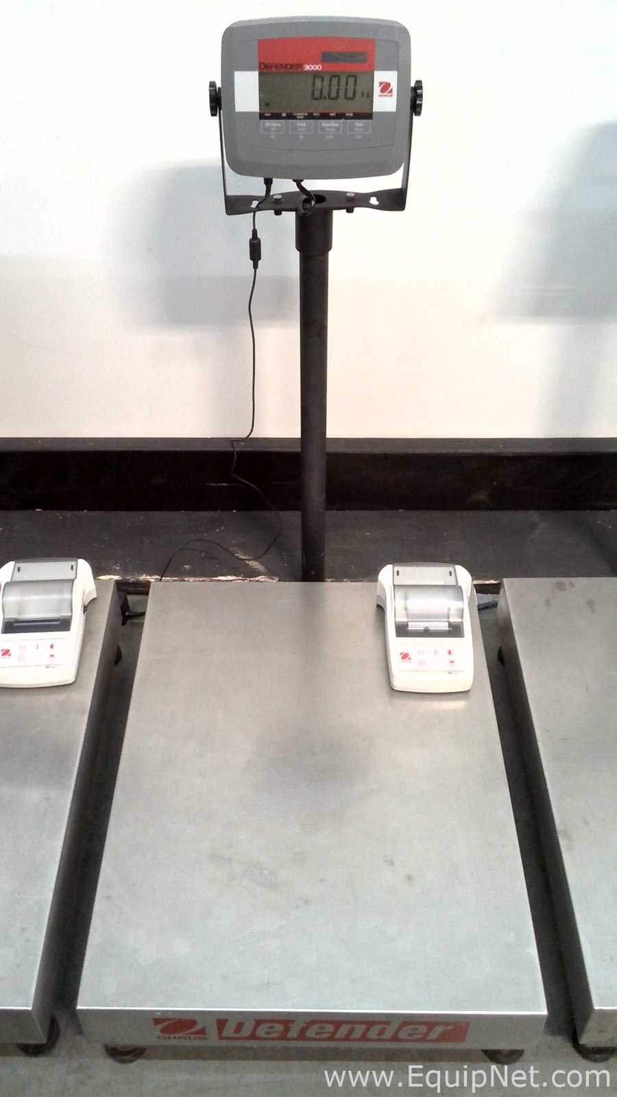 Lot of 3 OHAUS Corporation Defender 3000 Stainless Steel Floor Scales with OHAUS SF40A Printers