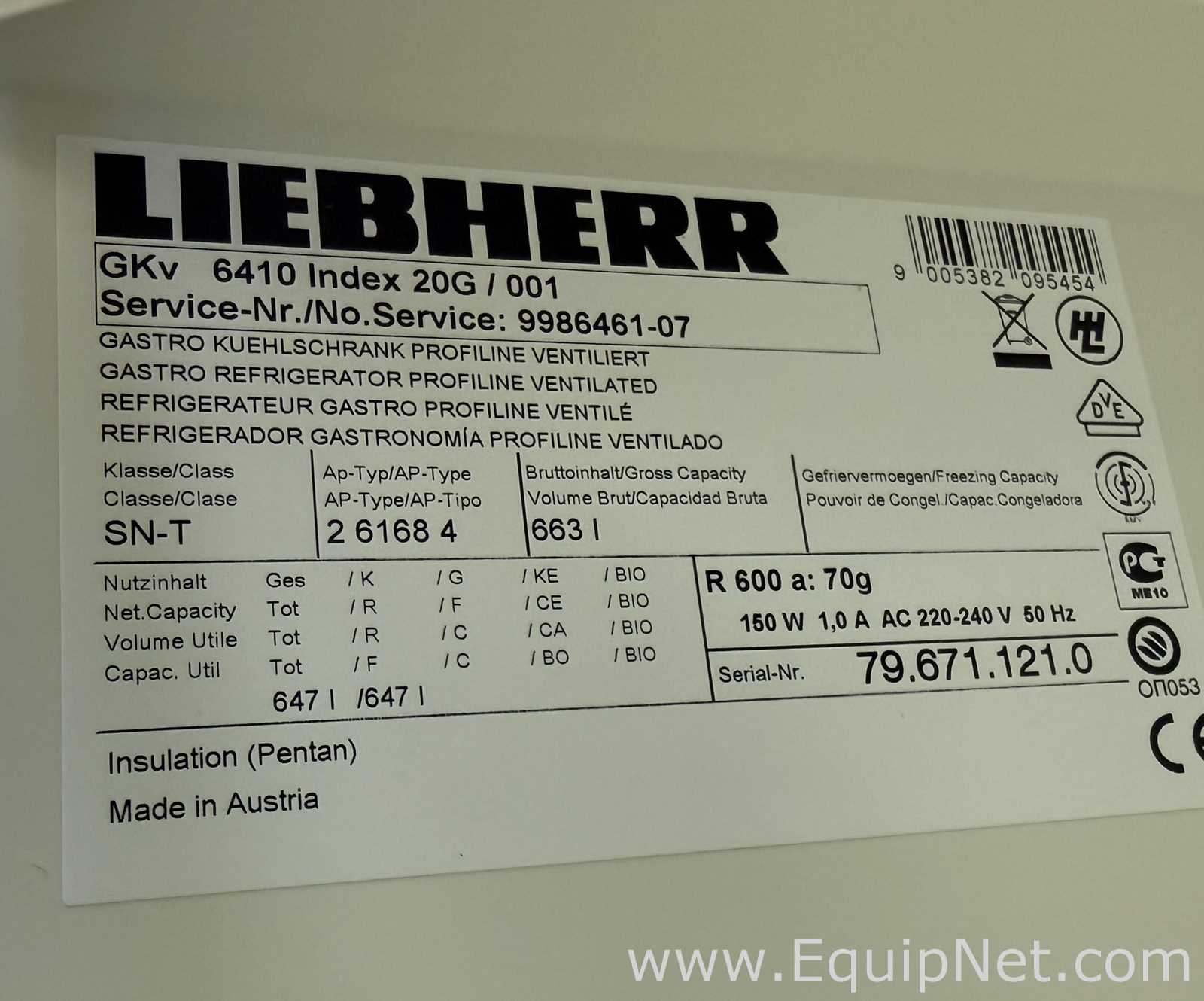 Liebherr GKv 6410 Index 20G/001 663L Upright Laboratory Refrigerator