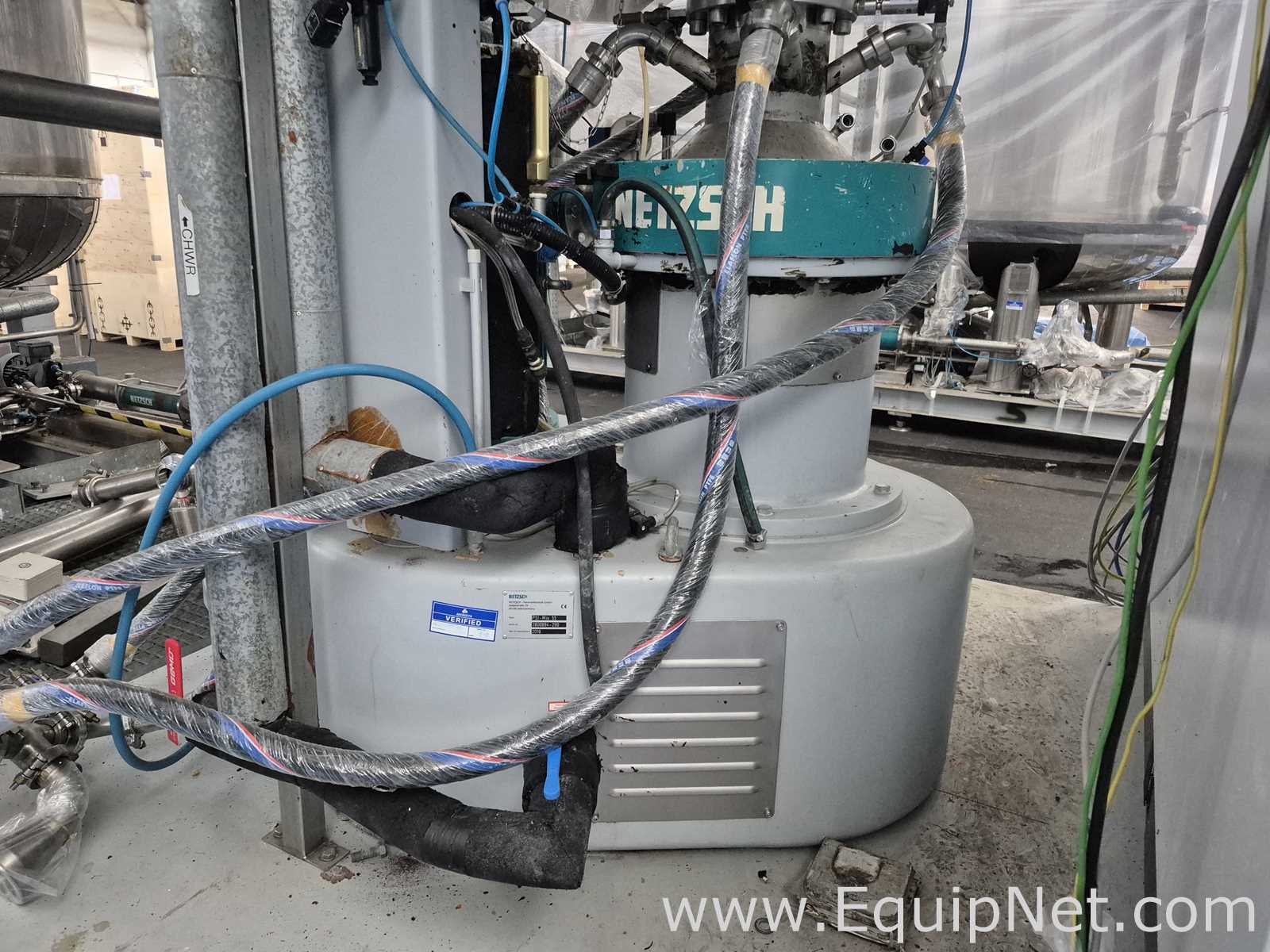 Netzsch High Shear Milling Skid with 4000L Premix Holding Cooled Tank, Hopper - Premix Neu Skid 1-1