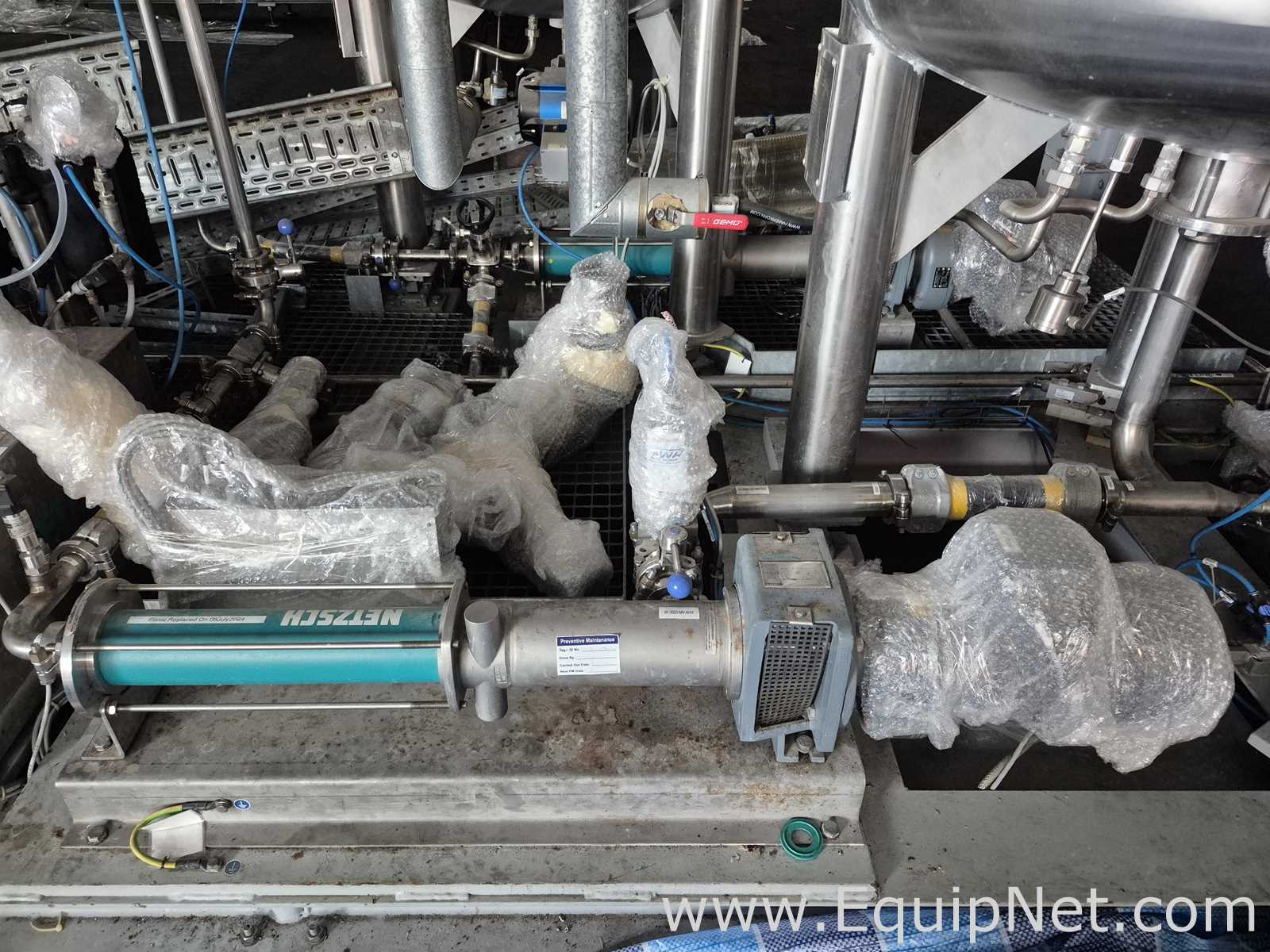 Netzsch Skid w Four 1000L SS Mix Tanks Netzsch Maxshear High Shear Mixer - Pregel NK-Premix Skid 3-1