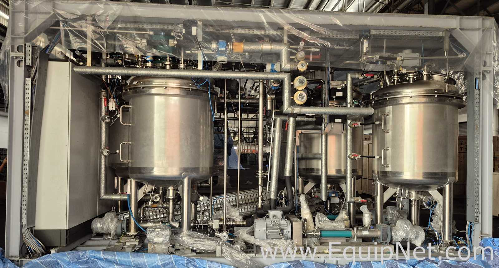 Netzsch Skid w Four 1000L SS Mix Tanks Netzsch Maxshear High Shear Mixer - Pregel NK-Premix Skid 3-1