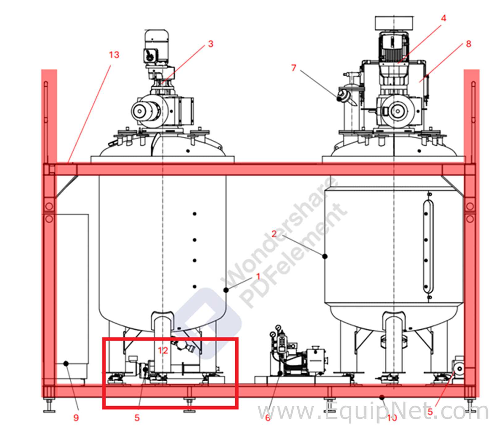 Netzsch Two 4.000 L SS Blending Tanks with Scrapers, High Shear Disperser and Two Pumps - Skid 3-2