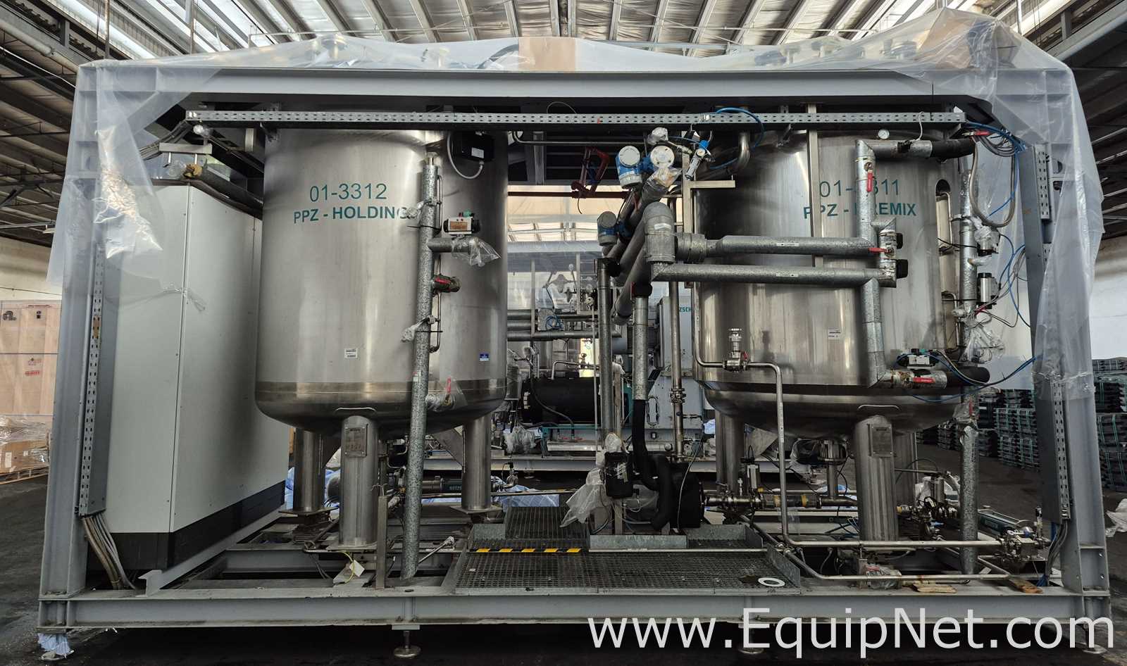 Netzsch Two 4.000 L SS Blending Tanks with Scrapers, High Shear Disperser and Two Pumps - Skid 3-2