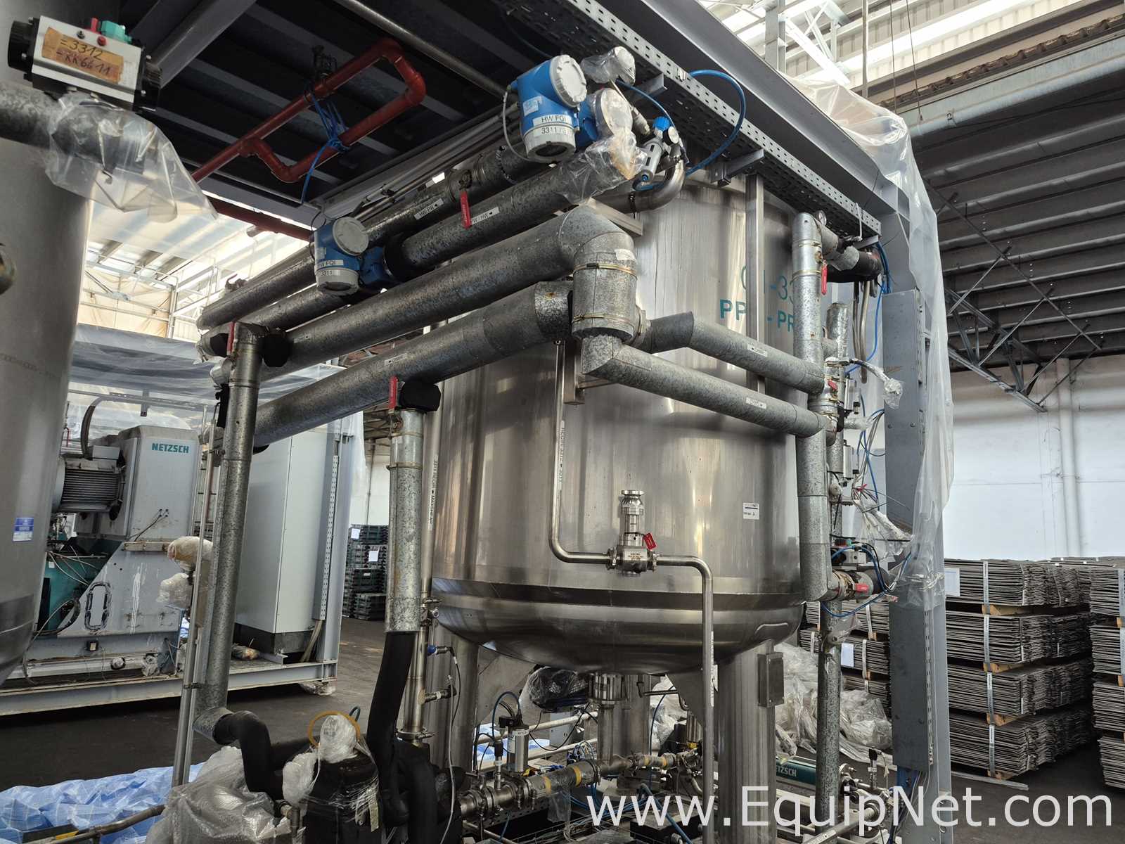 Netzsch Two 4.000 L SS Blending Tanks with Scrapers, High Shear Disperser and Two Pumps - Skid 3-2
