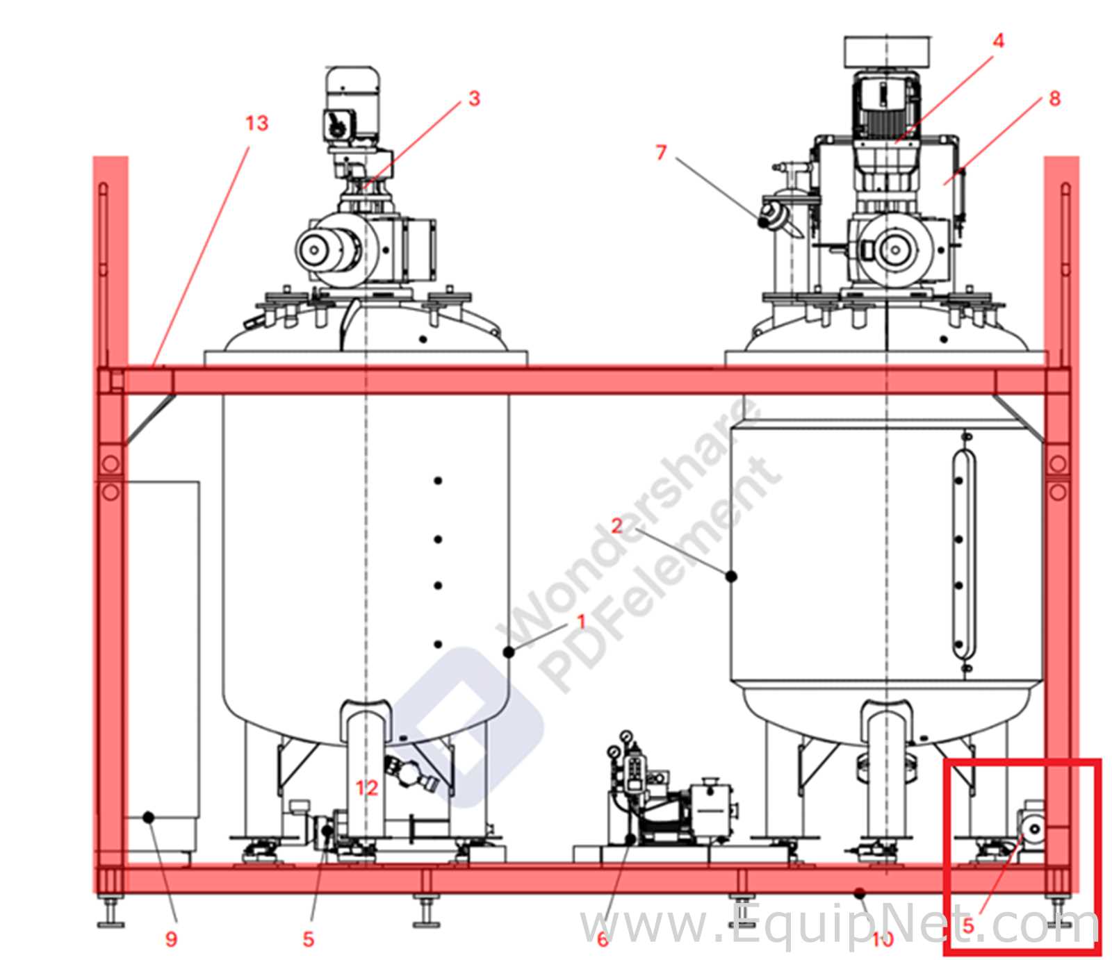Netzsch Two 4.000 L SS Blending Tanks with Scrapers, High Shear Disperser and Two Pumps - Skid 3-2