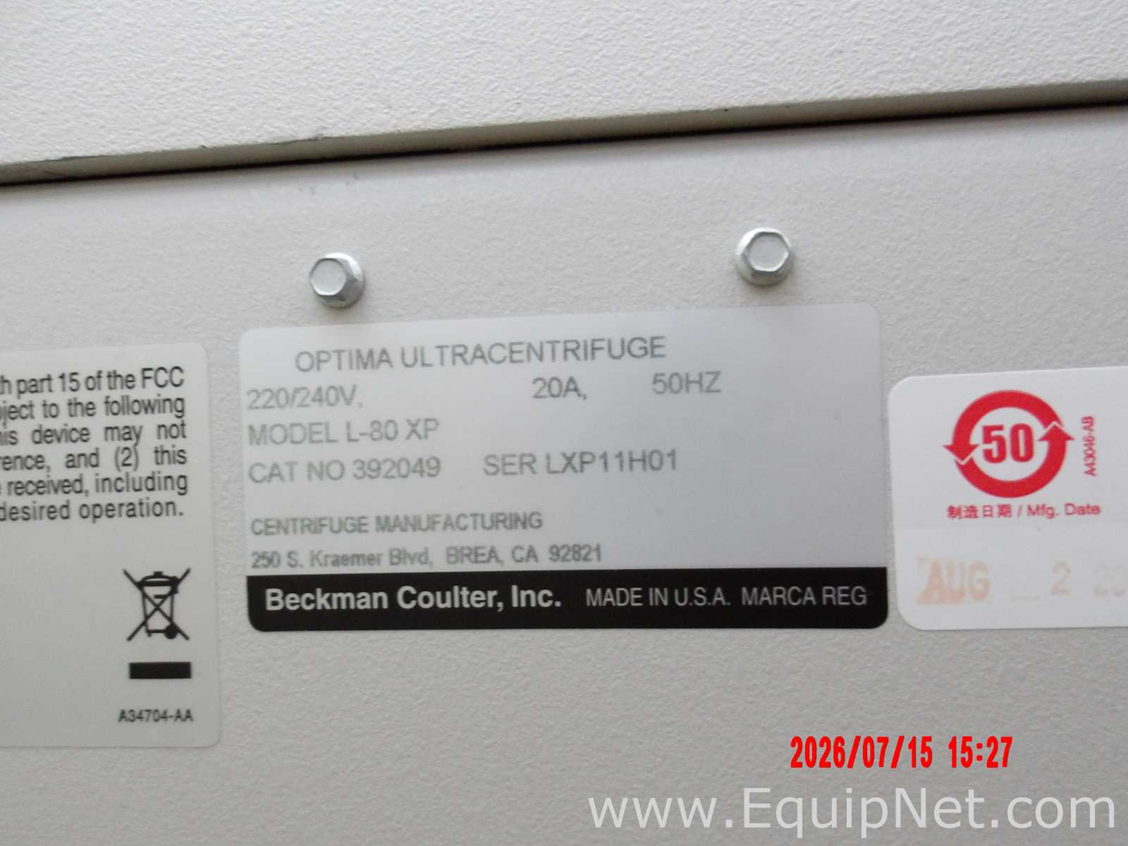 Beckman Coulter Optima L-80 XP Ultracentrifuge