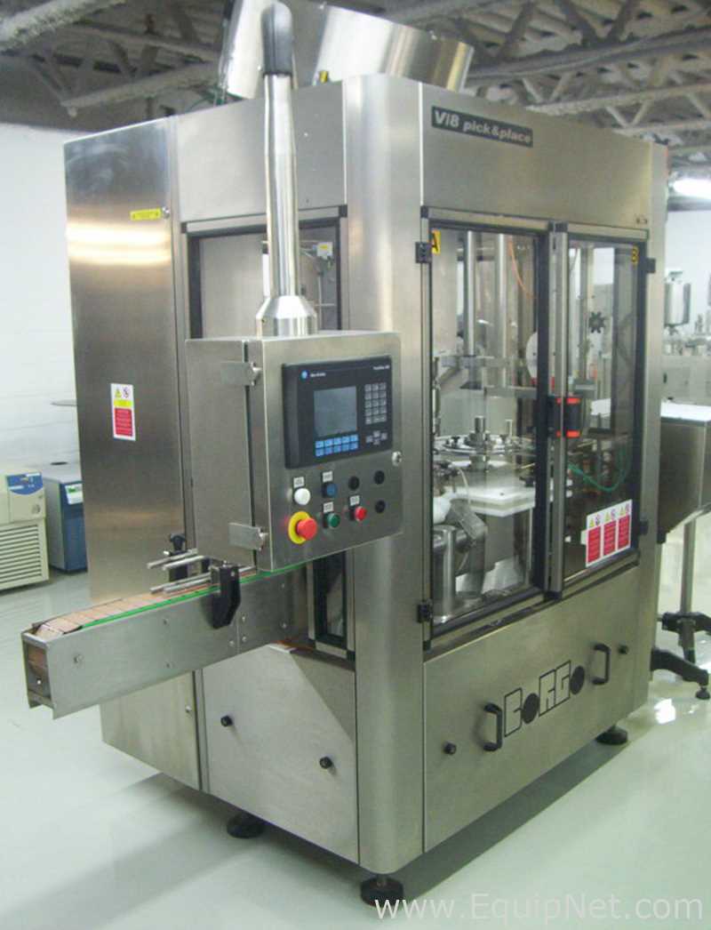 Used Borgo 8 head rotary capper model V8-T with centrifugal bowl and cap elevator