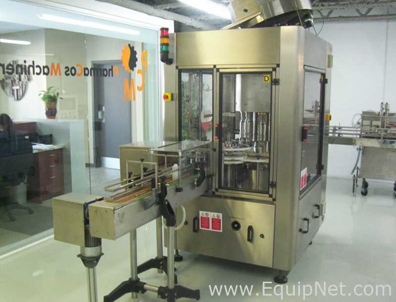 Used Borgo 8 head rotary capper model V8-T with centrifugal bowl and cap elevator