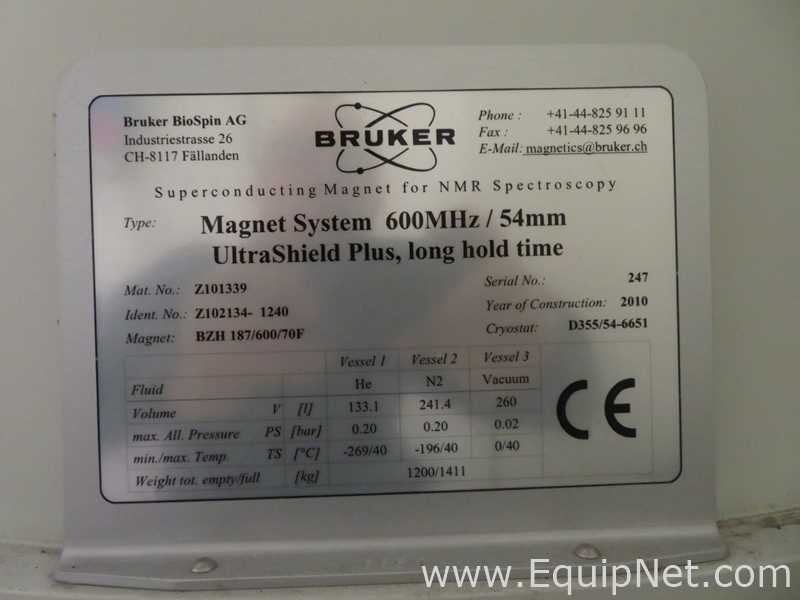 Bruker Ultra Shield 600 Mhz / 54 mm NMR With Bruker Avance III 600 Controller