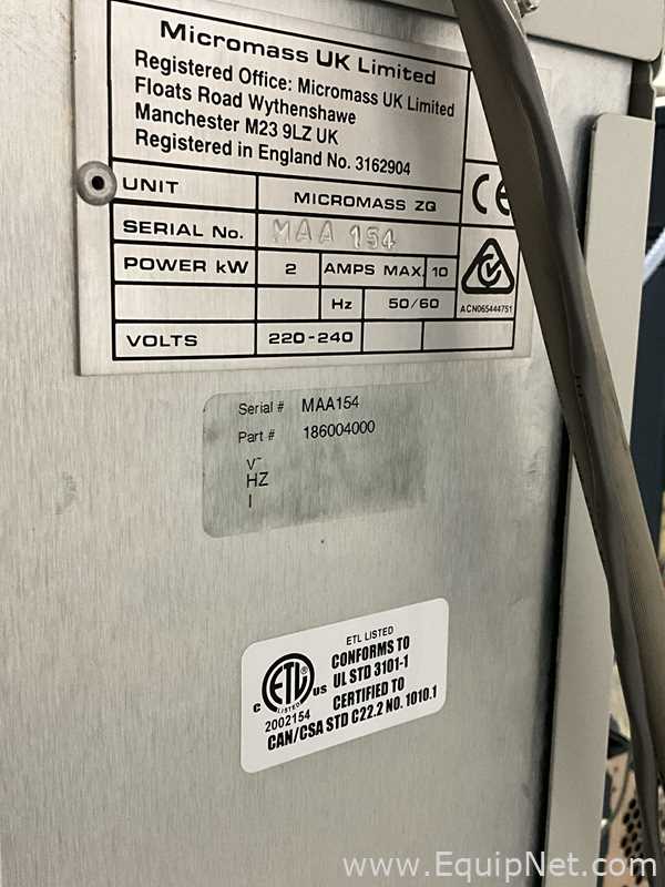Waters Corporation Acquity UPLC with PDA Detector and Waters Micromass MM1 Mass Spectrometor