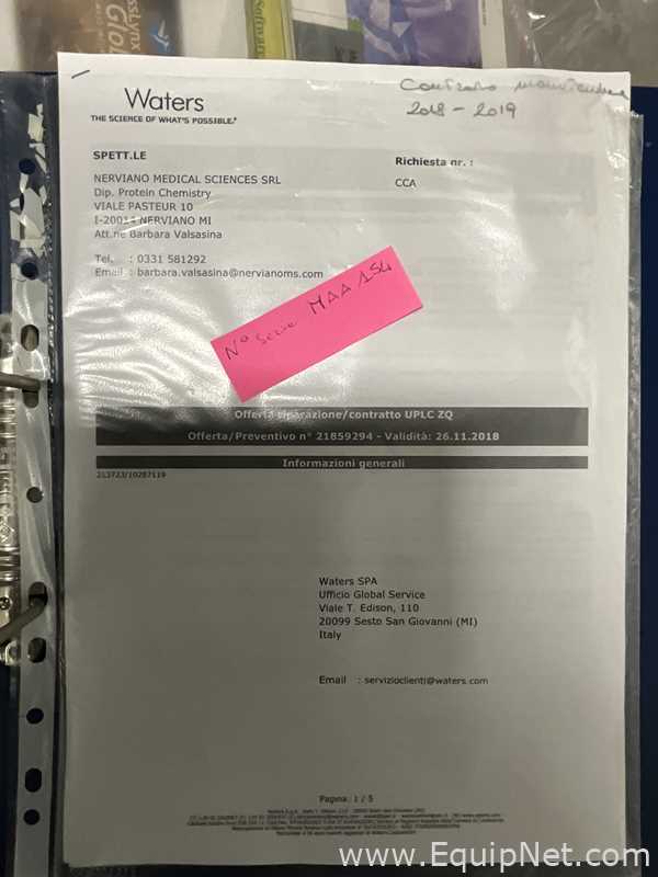 Waters Corporation Acquity UPLC with PDA Detector and Waters Micromass MM1 Mass Spectrometor