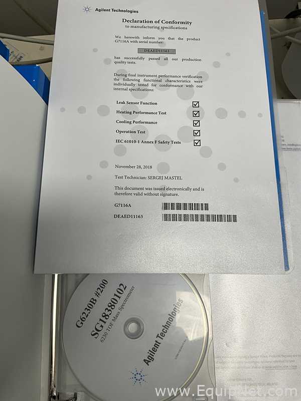 Agilent Technologies 6230 TOF LC/MS Mass Spectrometer with Agilent 1260 Infinity II HPLC System